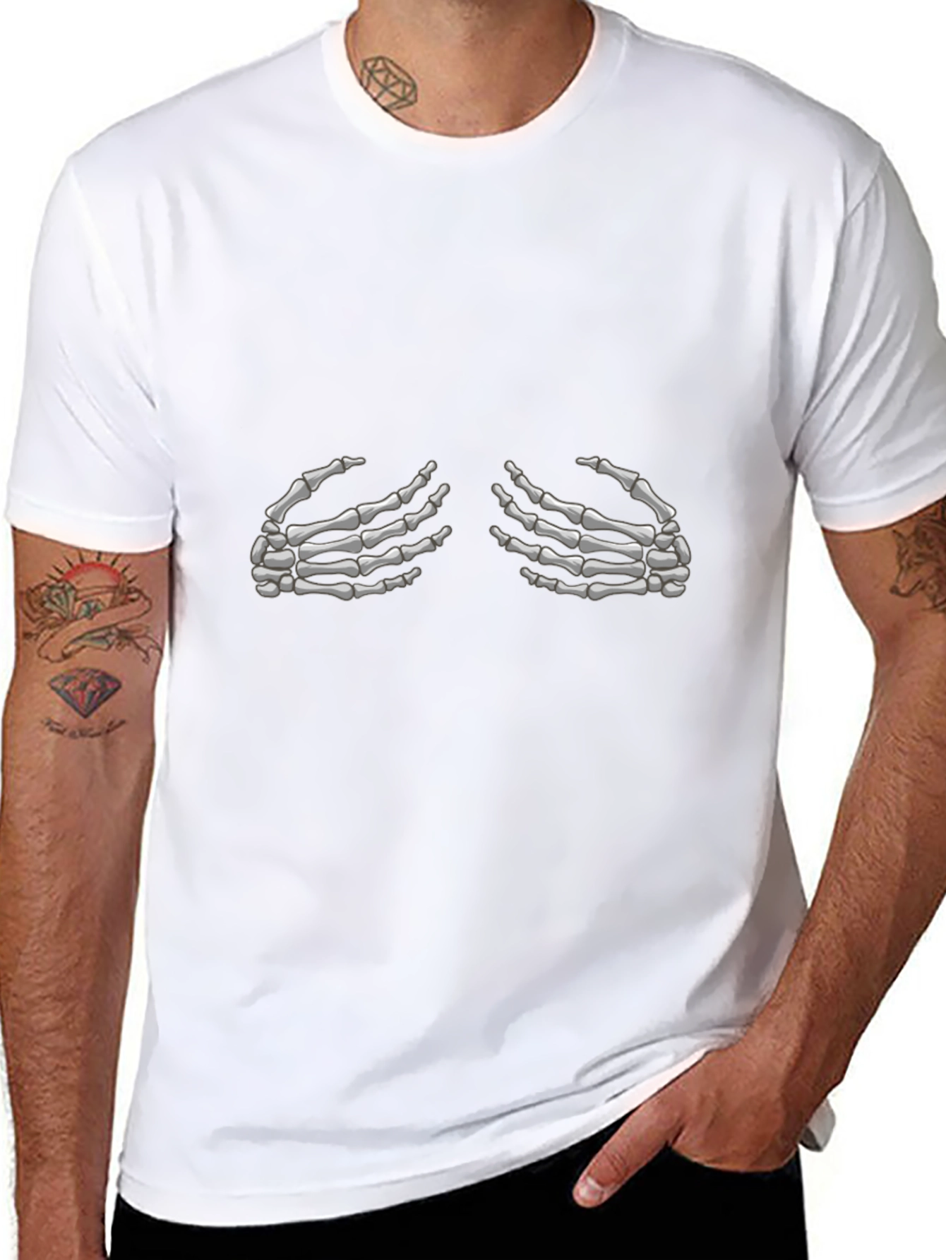 Skeleton Hands Graphic Tee - Black Cotton T-Shirt