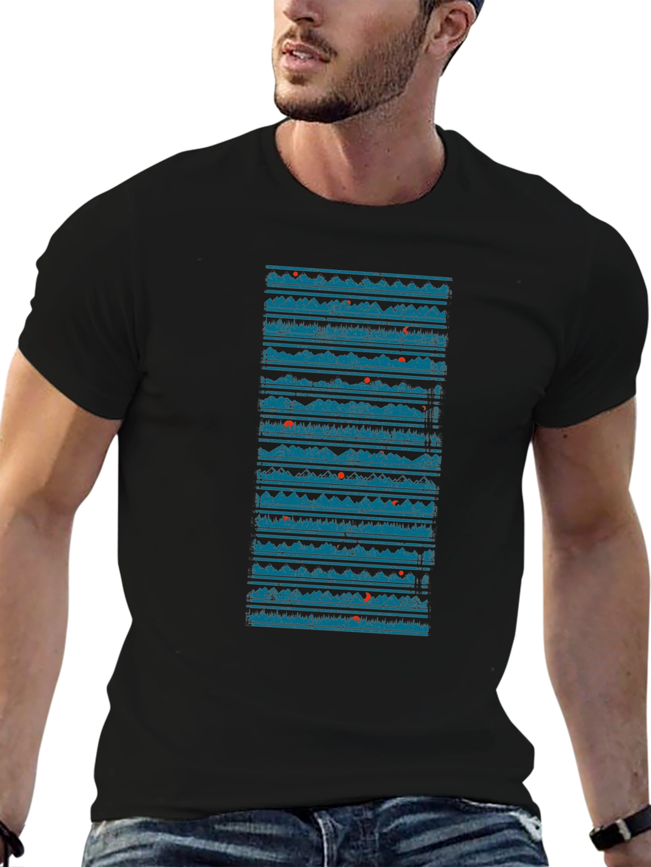 Abstract Mountainscape Graphic Tee - Black Cotton