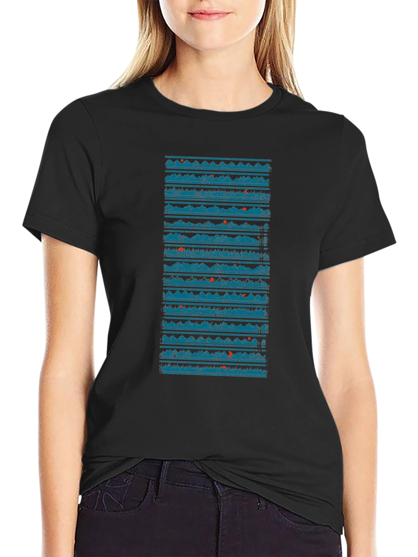 Abstract Mountainscape Graphic Tee - Black Cotton