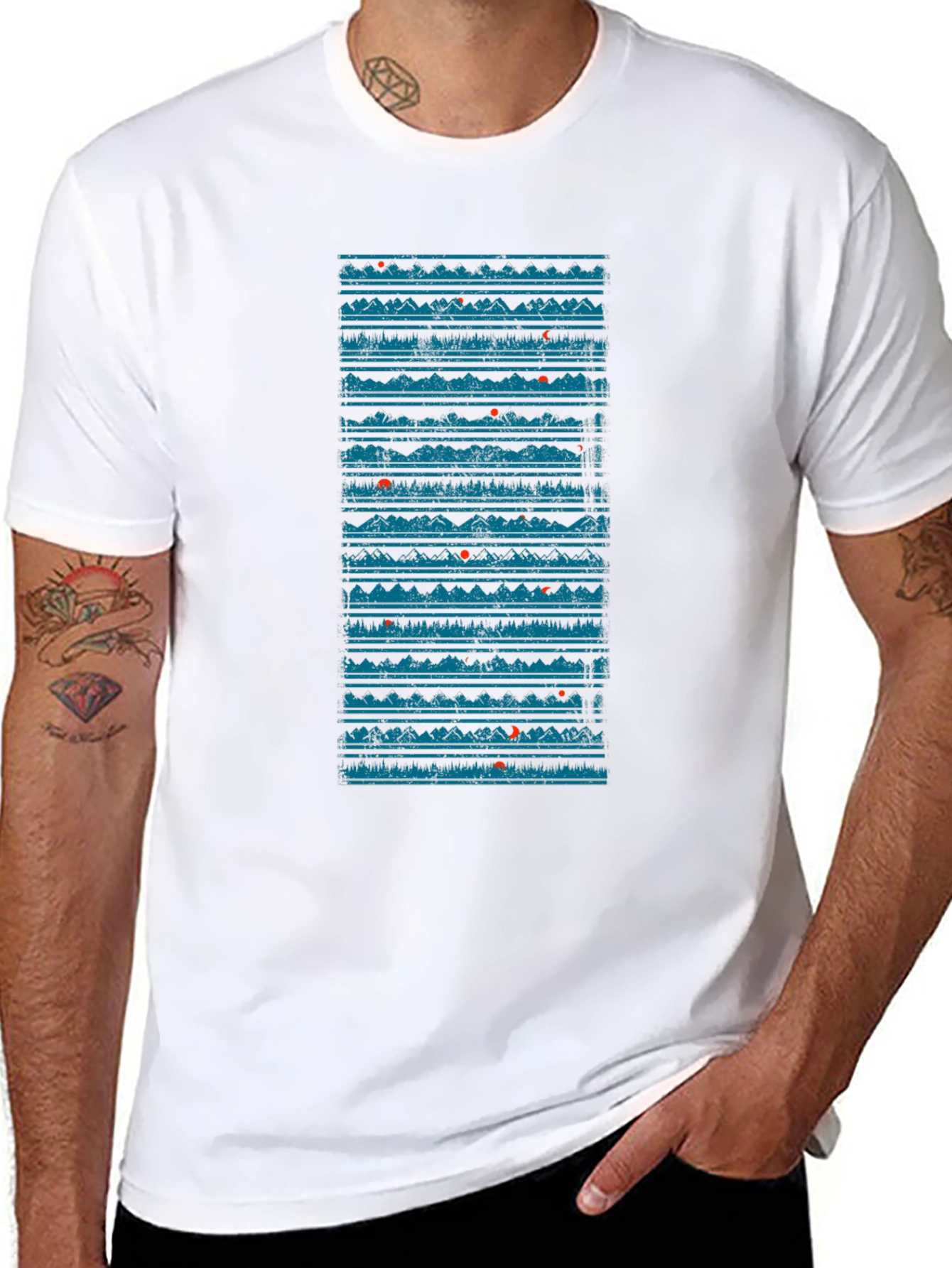 Abstract Mountainscape Graphic Tee - Black Cotton