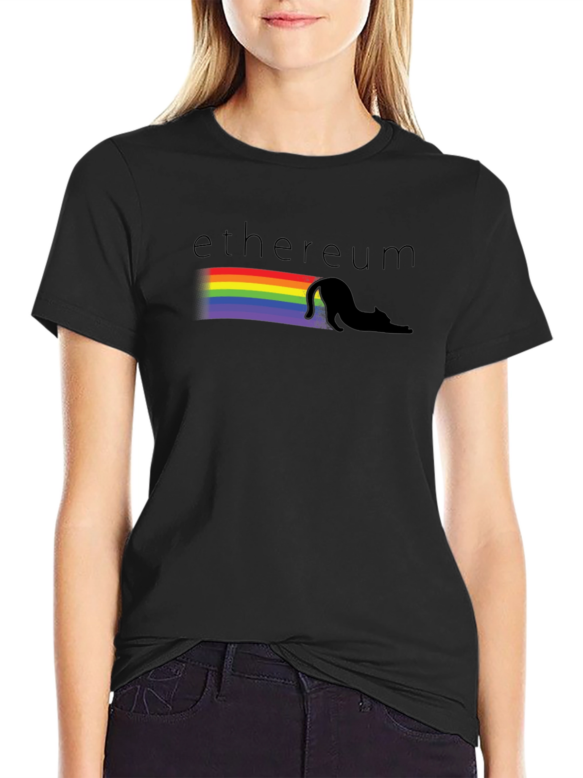 Ethereum Rainbow Cat Black T-Shirt