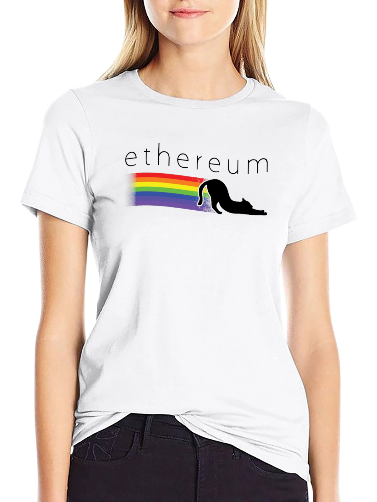 Ethereum Rainbow Cat Black T-Shirt