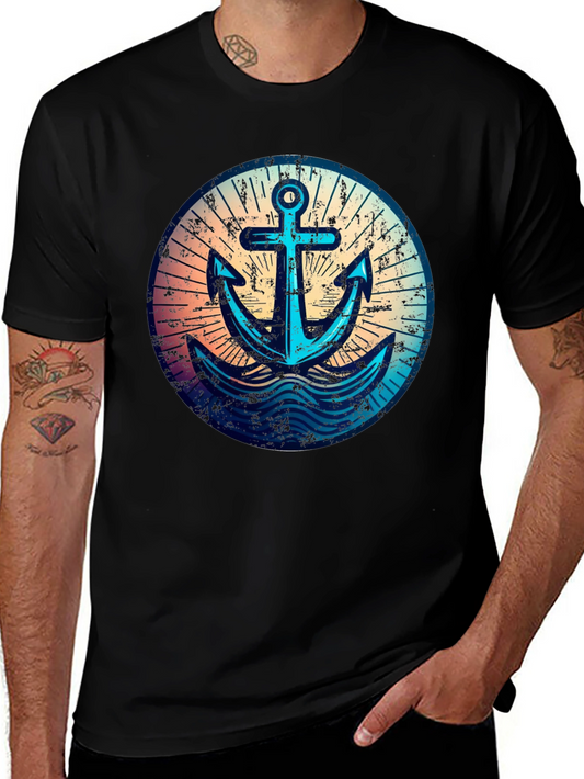 Vintage Anchor Graphic Tee - Black Cotton T-Shirt