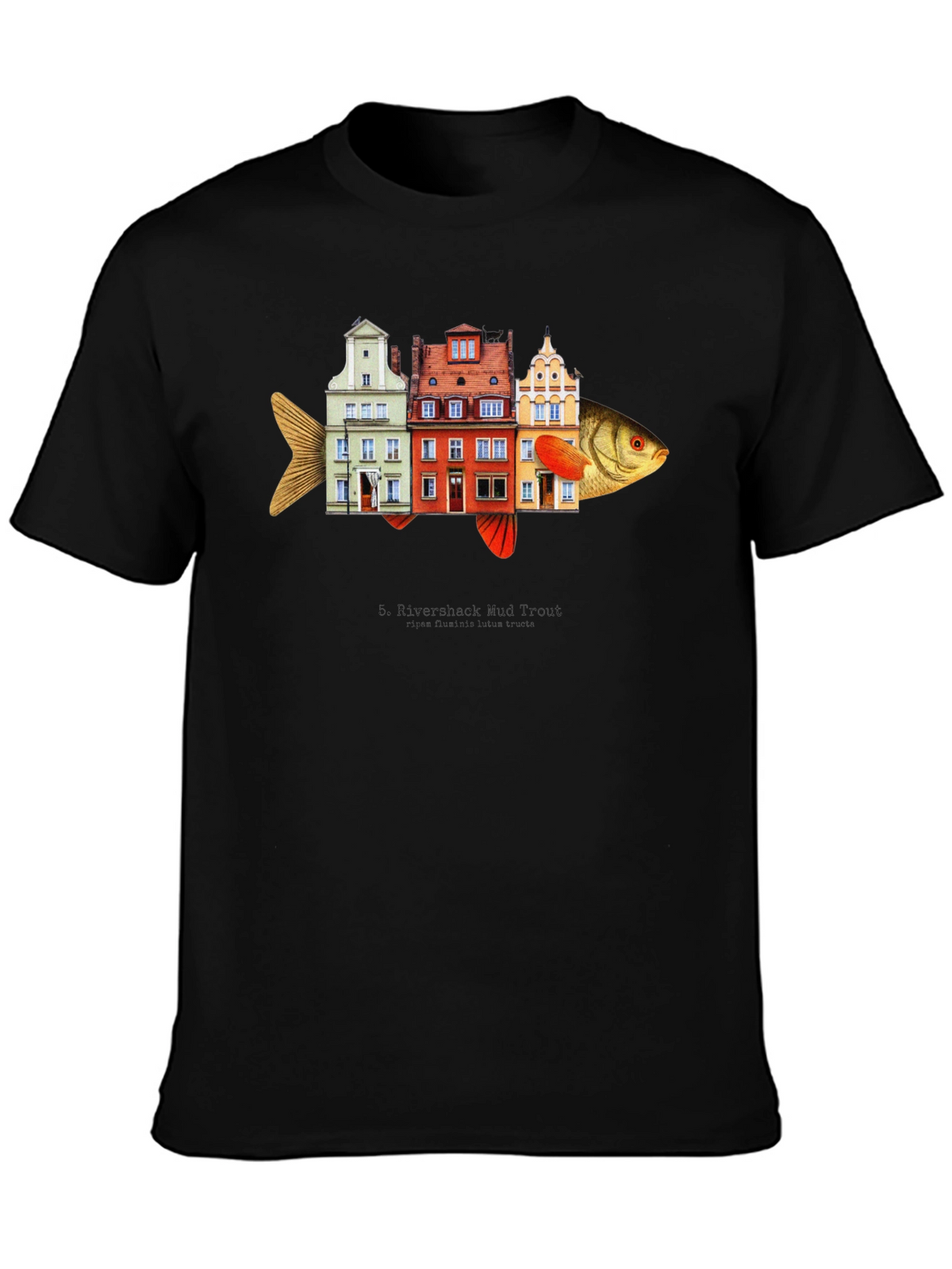 Riverbank Mud Front Fish Building T-Shirt