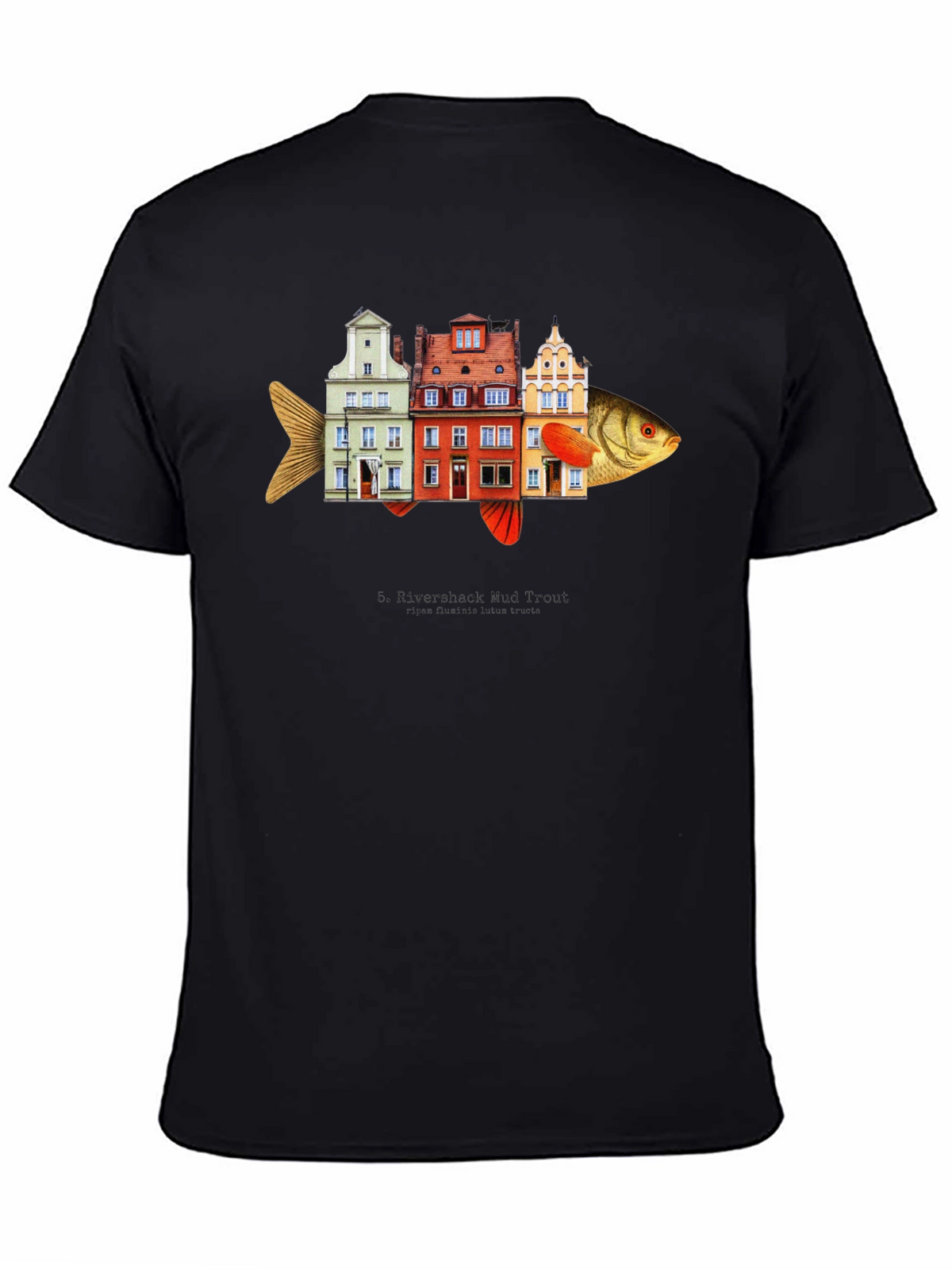 Riverbank Mud Front Fish Building T-Shirt