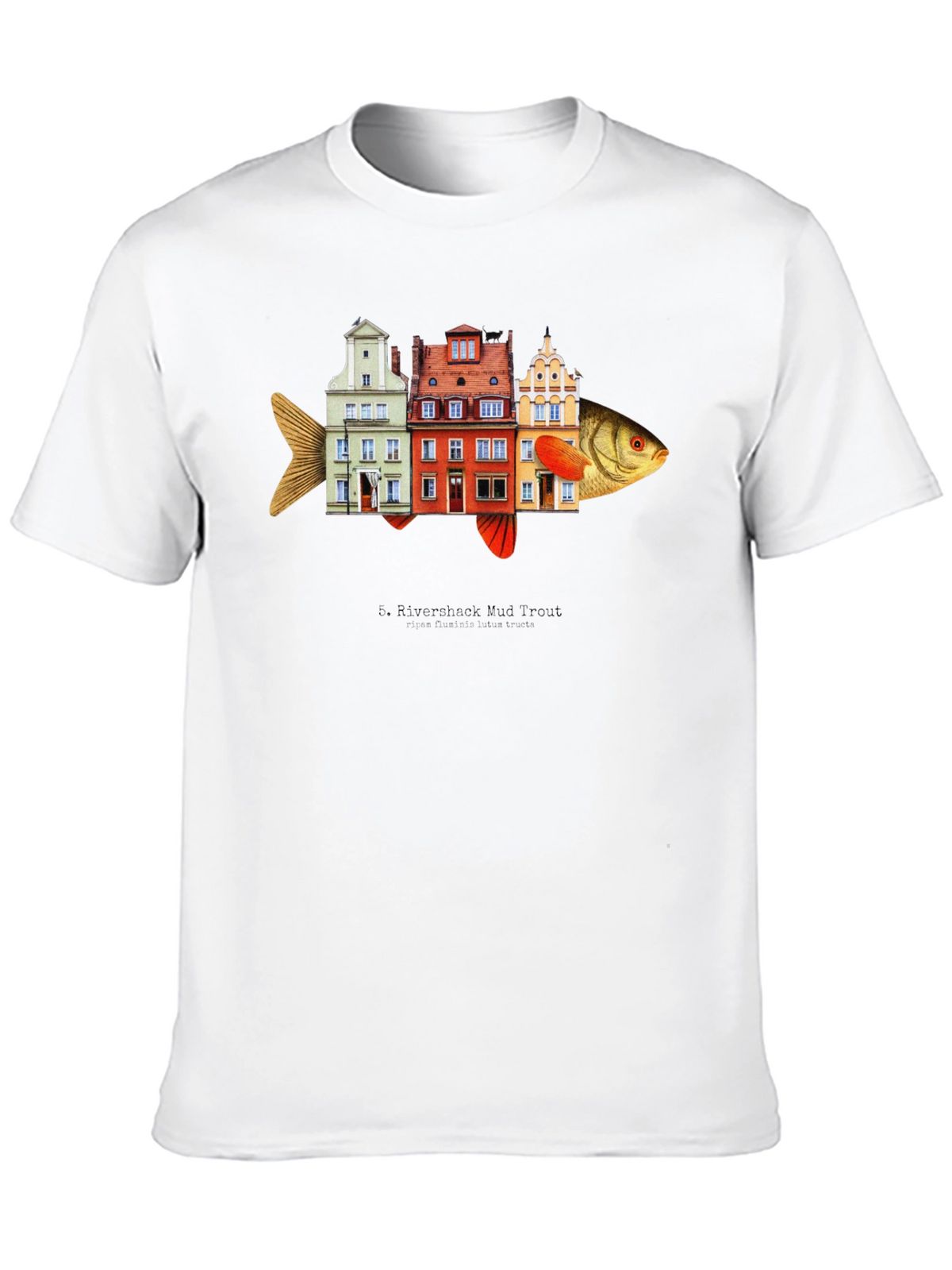 Riverbank Mud Front Fish Building T-Shirt