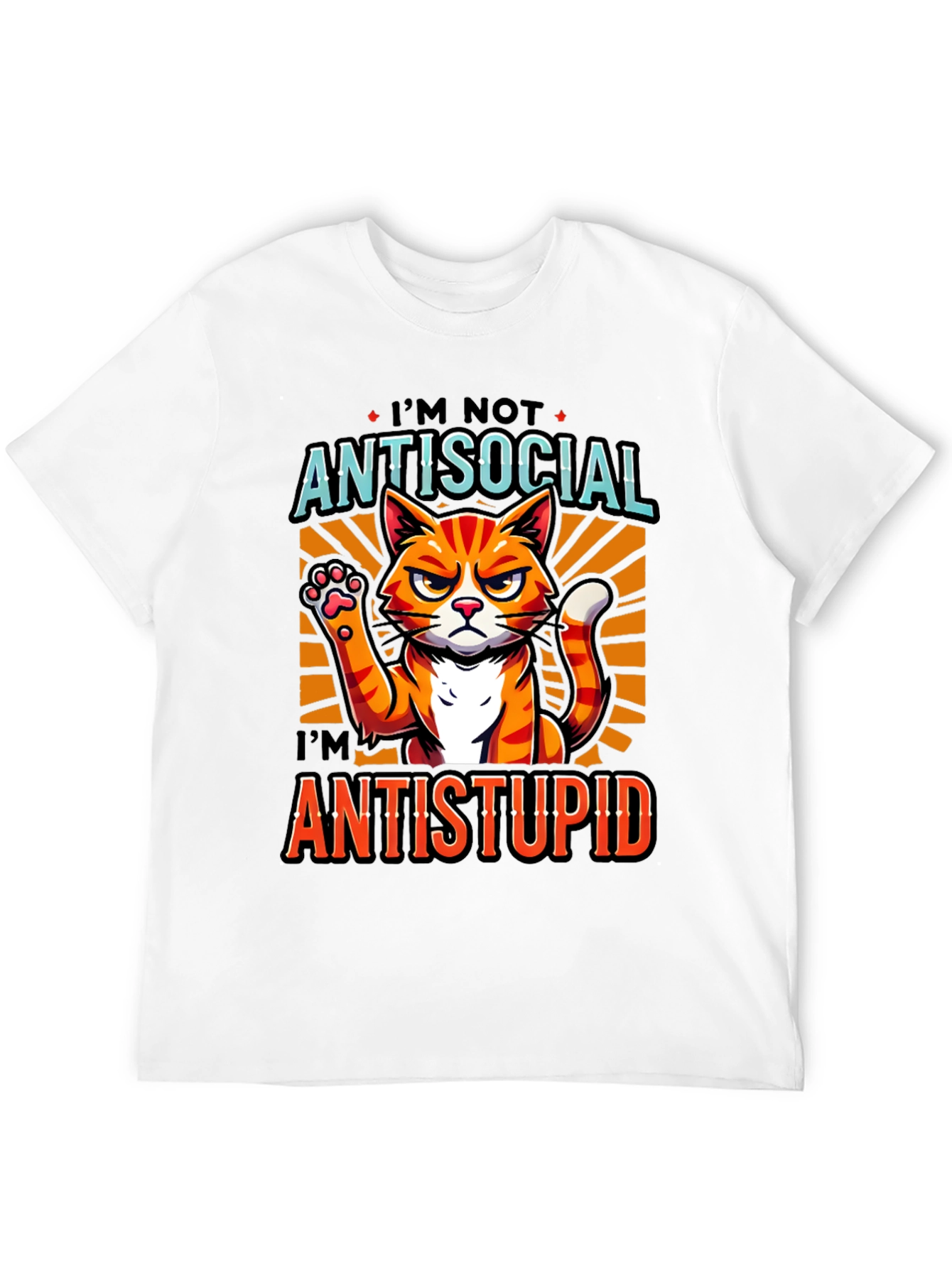 Antisocial Antistupid Cat Graphic T-Shirt
