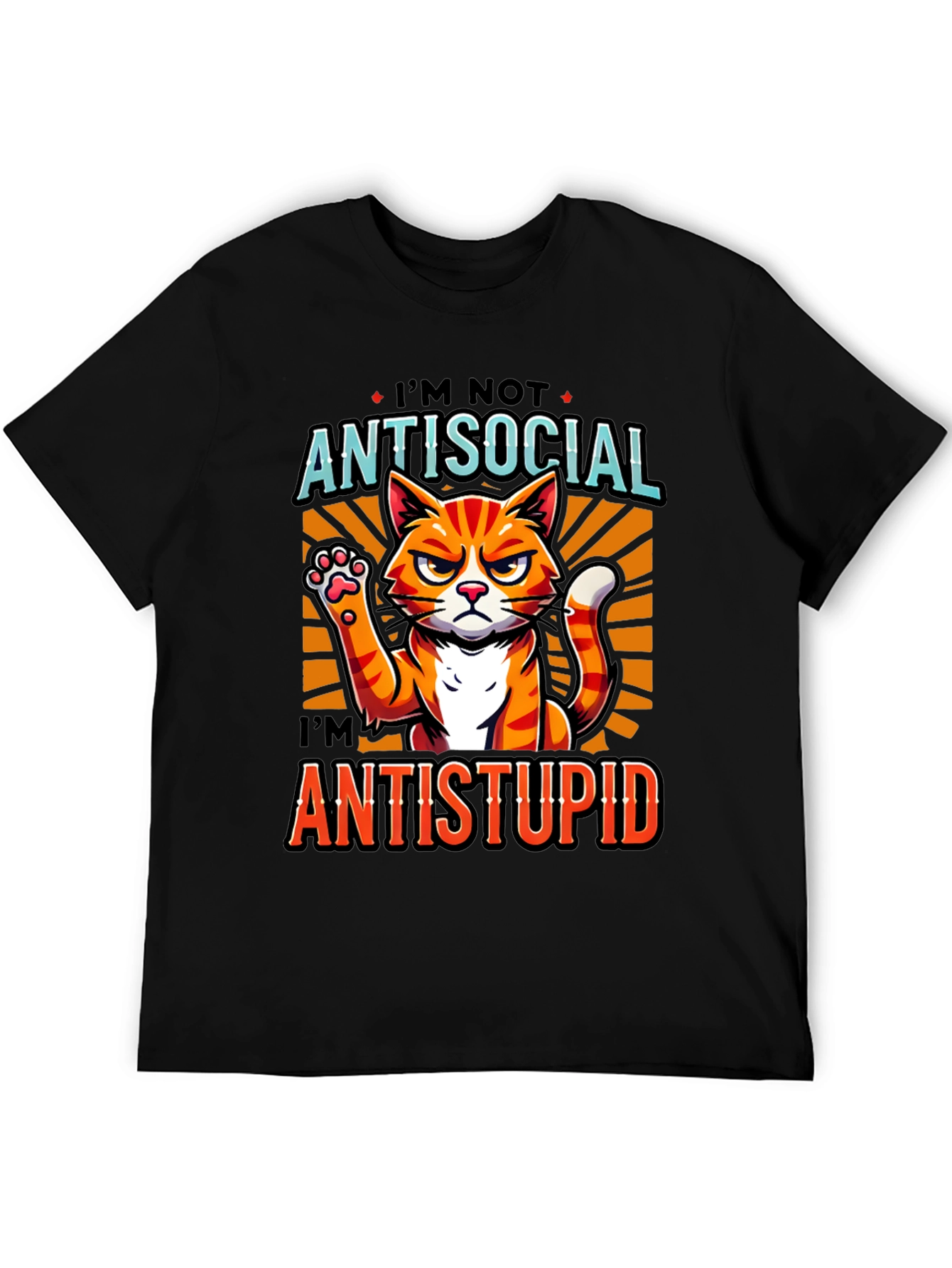 Antisocial Antistupid Cat Graphic T-Shirt