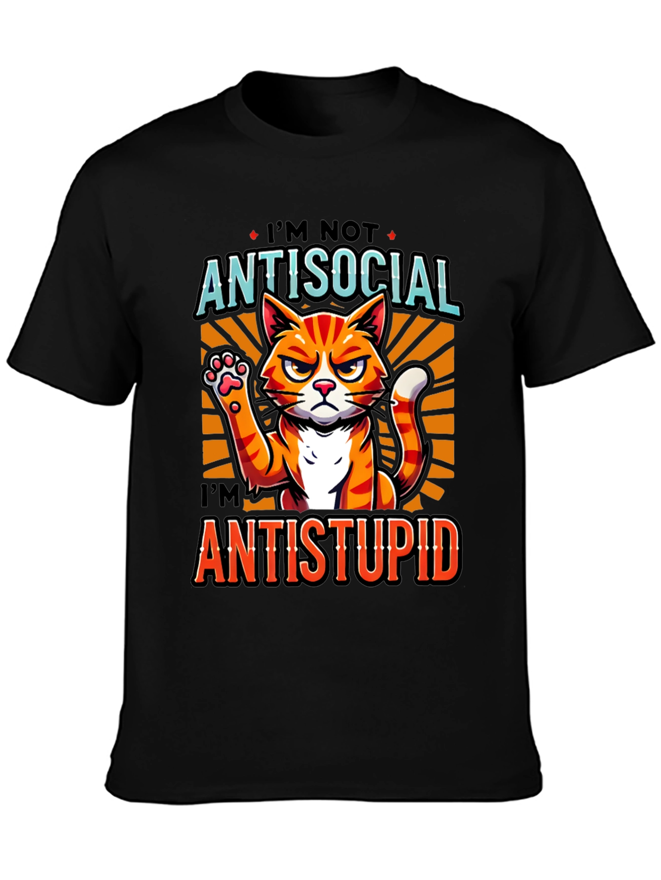 Antisocial Antistupid Cat Graphic T-Shirt