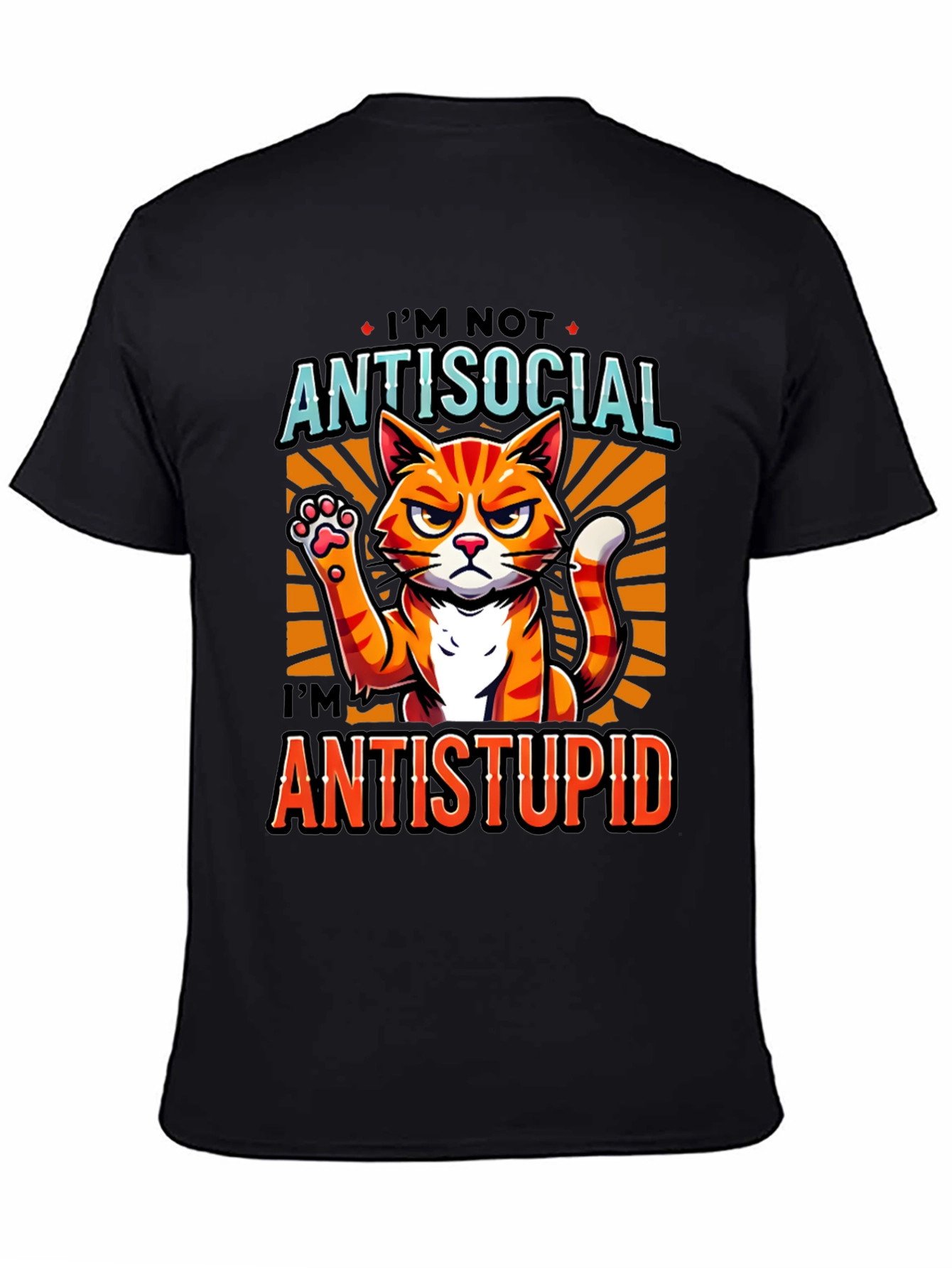 Antisocial Antistupid Cat Graphic T-Shirt