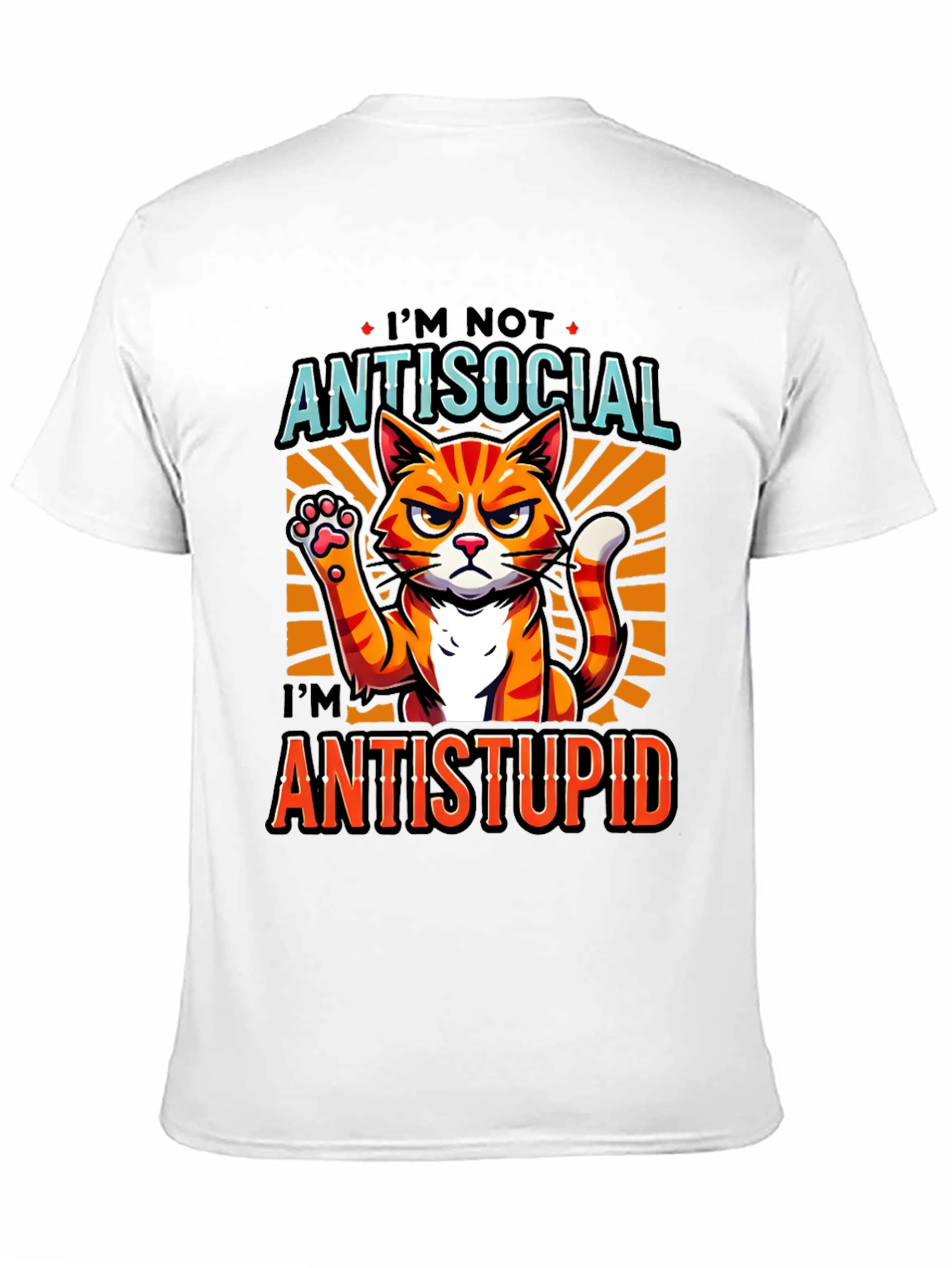 Antisocial Antistupid Cat Graphic T-Shirt
