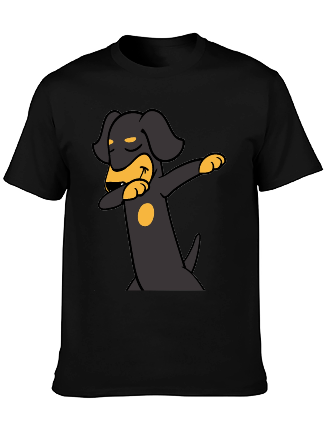 Dachshund Dabbing Graphic Tee - Black Cotton Blend