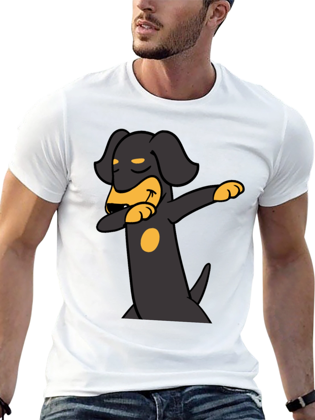 Dachshund Dabbing Graphic Tee - Black Cotton Blend