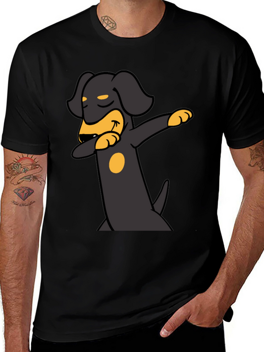 Dachshund Dabbing Graphic Tee - Black Cotton Blend