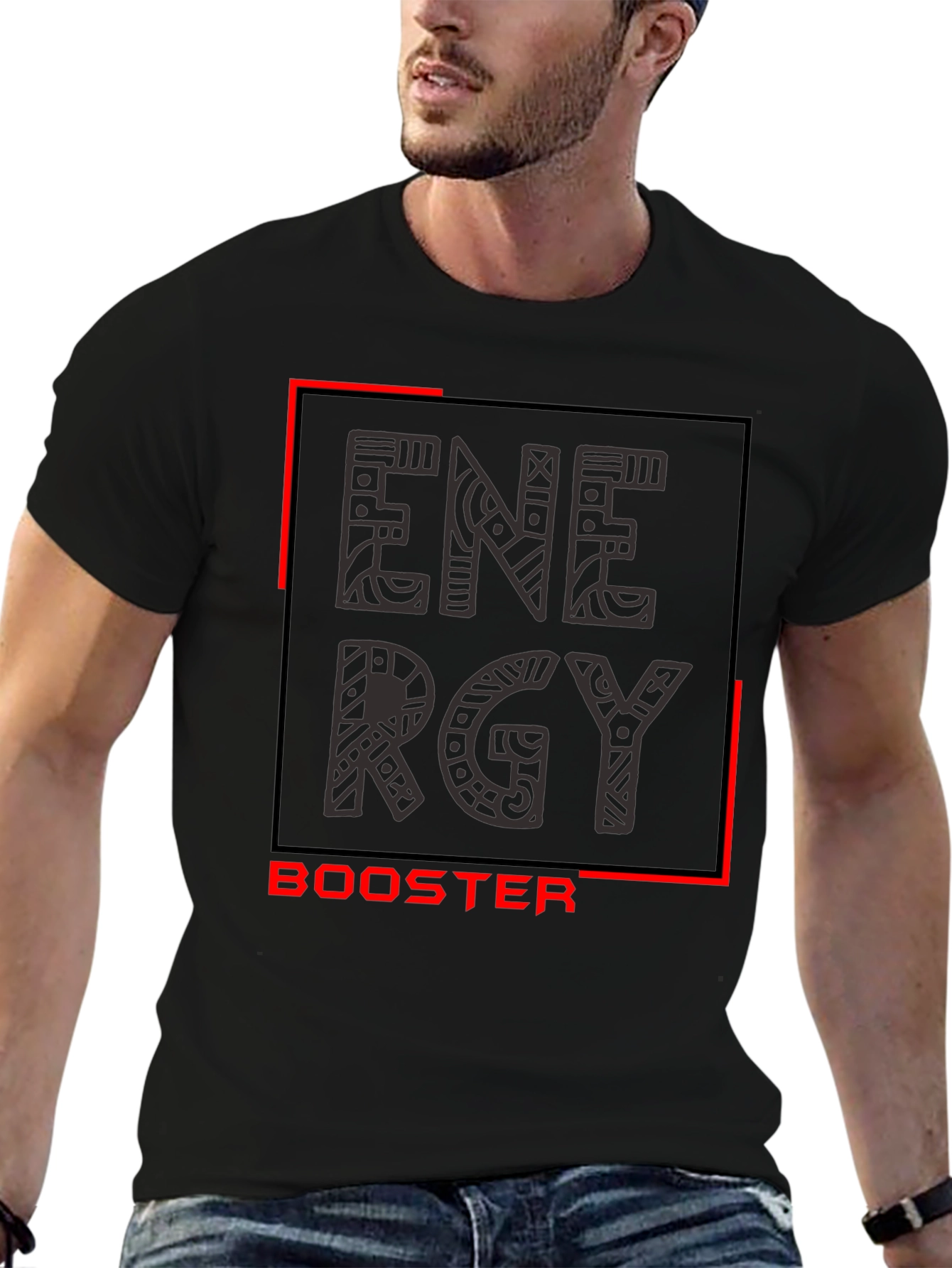 Energy Booster Graphic Tee - Stylish Mens Black T-Shirt