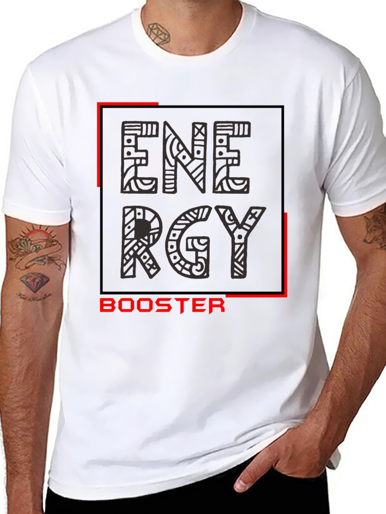 Energy Booster Graphic Tee - Stylish Mens Black T-Shirt
