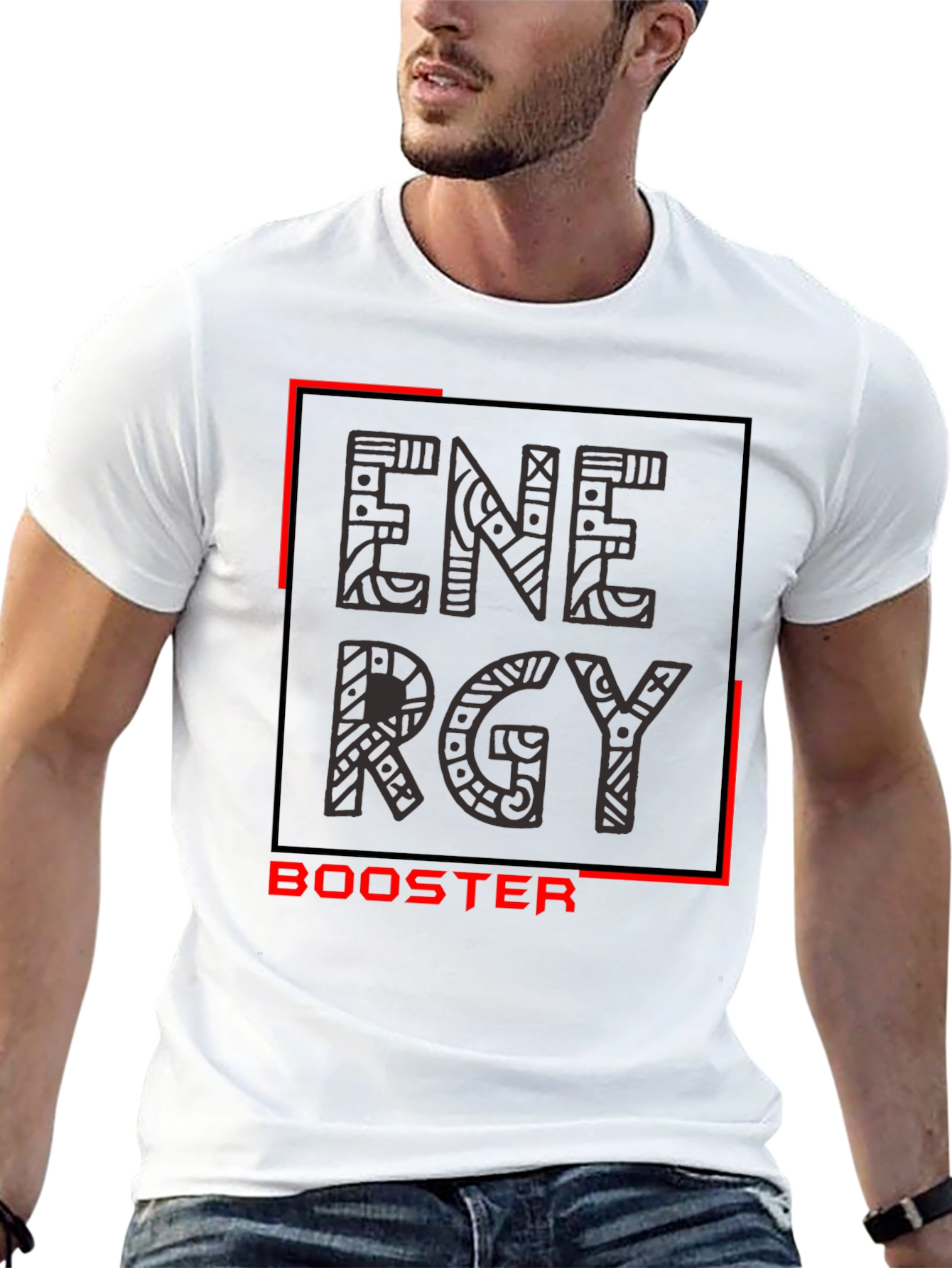 Energy Booster Graphic Tee - Stylish Mens Black T-Shirt