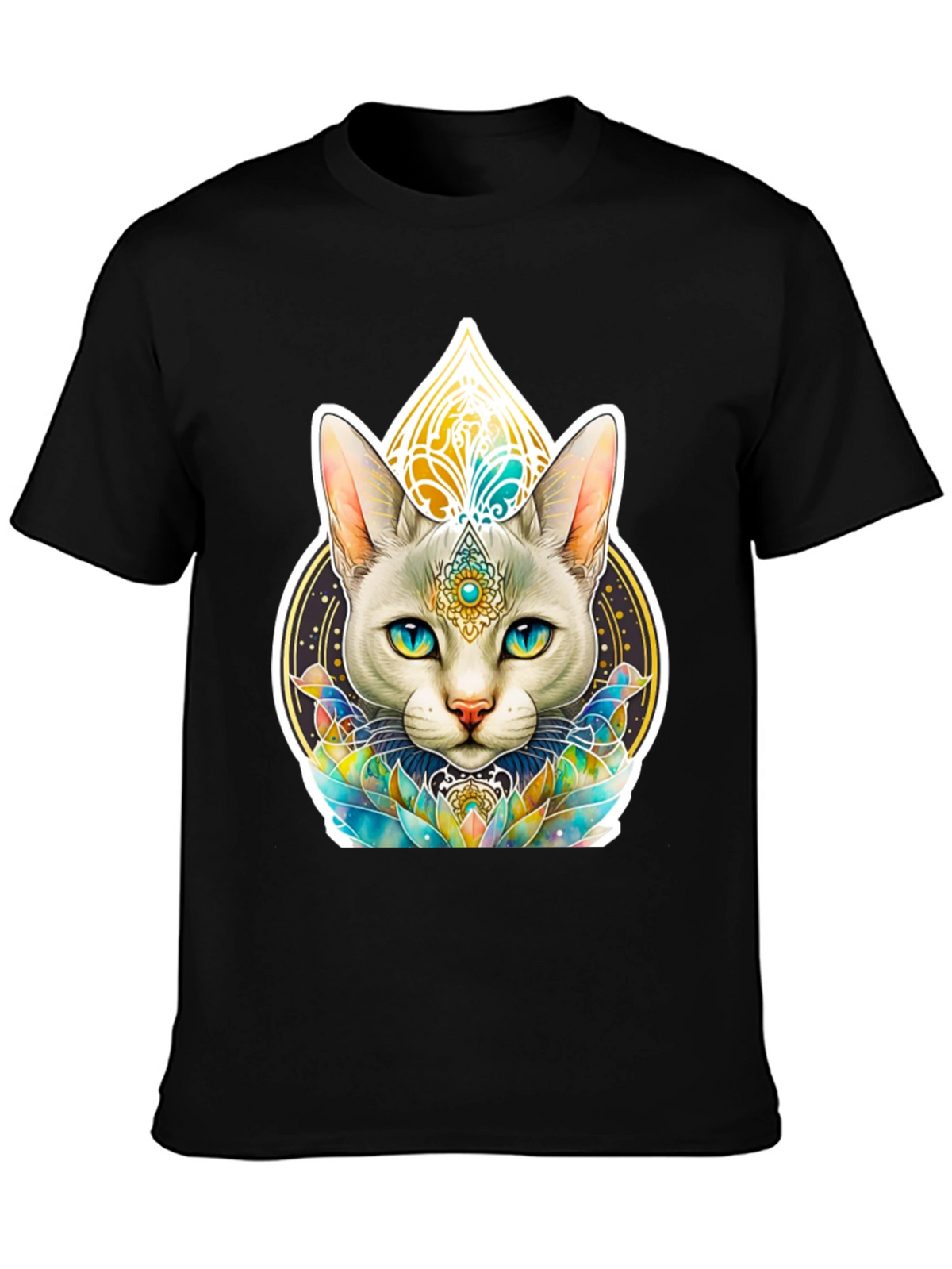 Mystical Cat Graphic Tee - Black T-Shirt