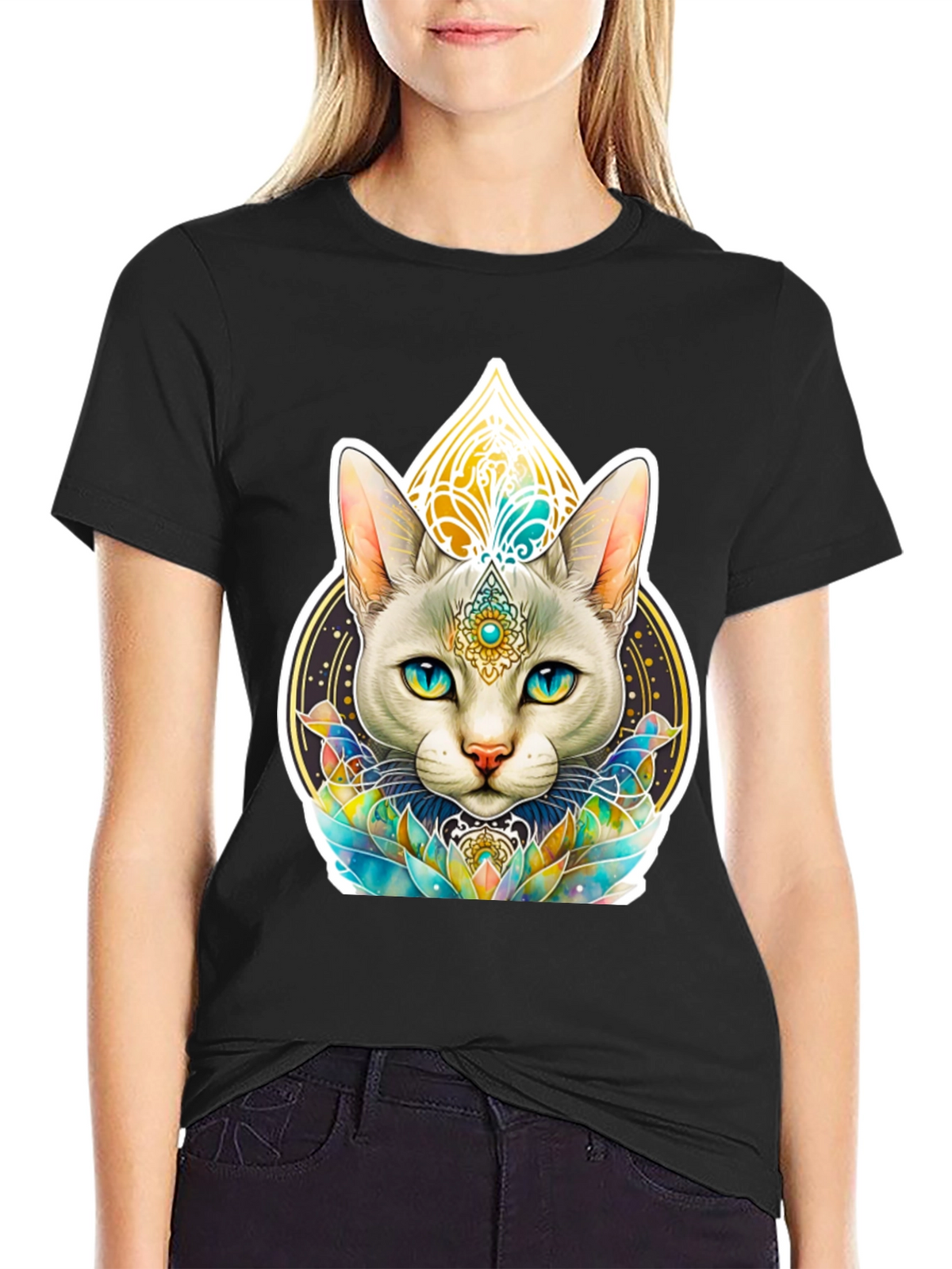 Mystical Cat Graphic Tee - Black T-Shirt