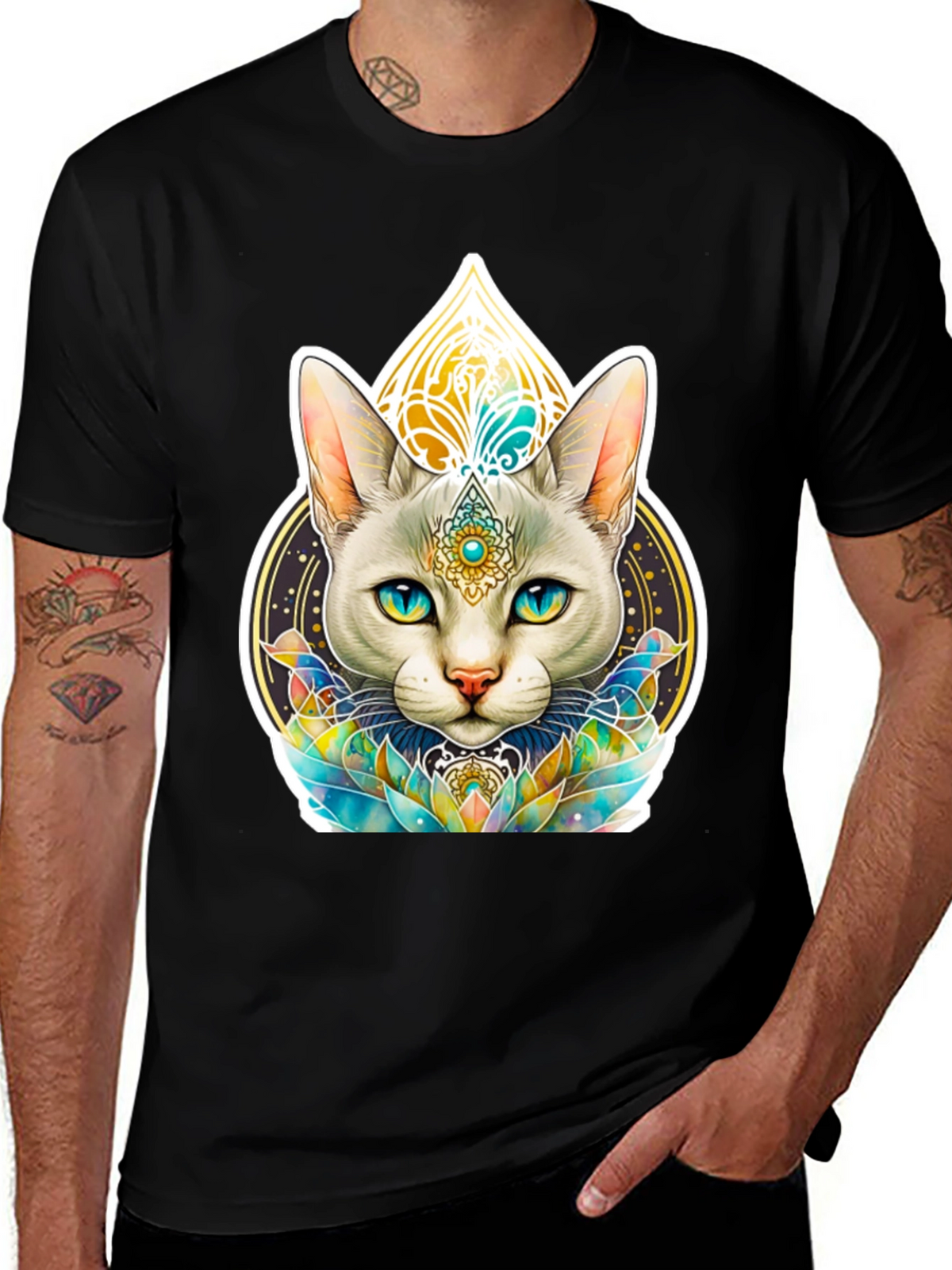 Mystical Cat Graphic Tee - Black T-Shirt