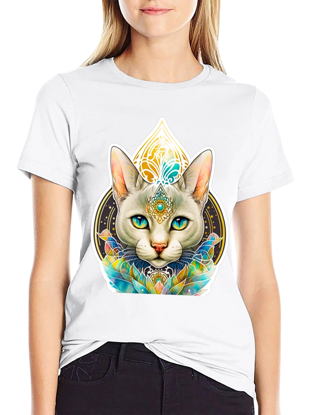 Mystical Cat Graphic Tee - Black T-Shirt
