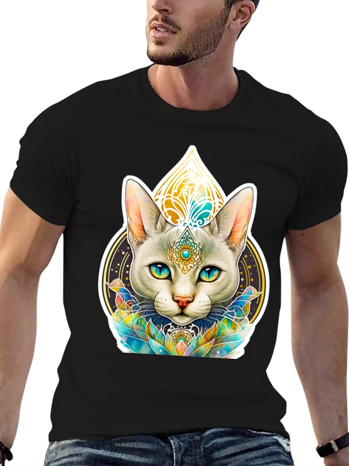 Mystical Cat Graphic Tee - Black T-Shirt