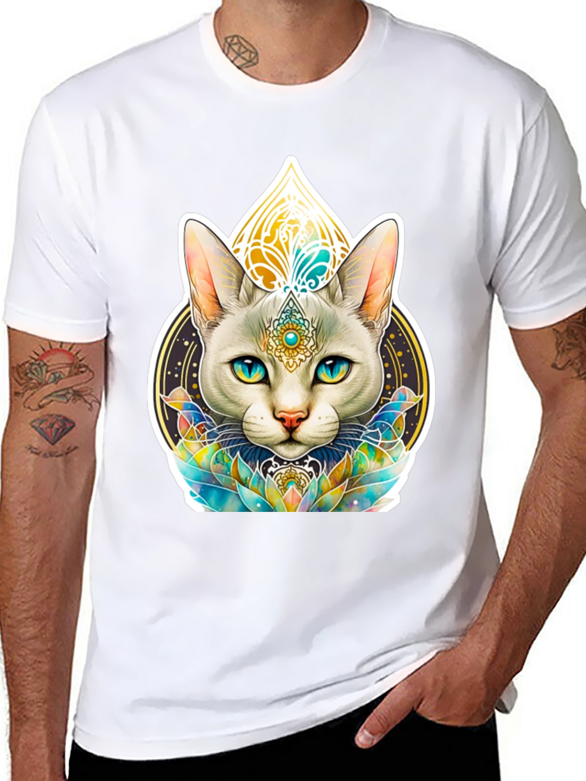 Mystical Cat Graphic Tee - Black T-Shirt