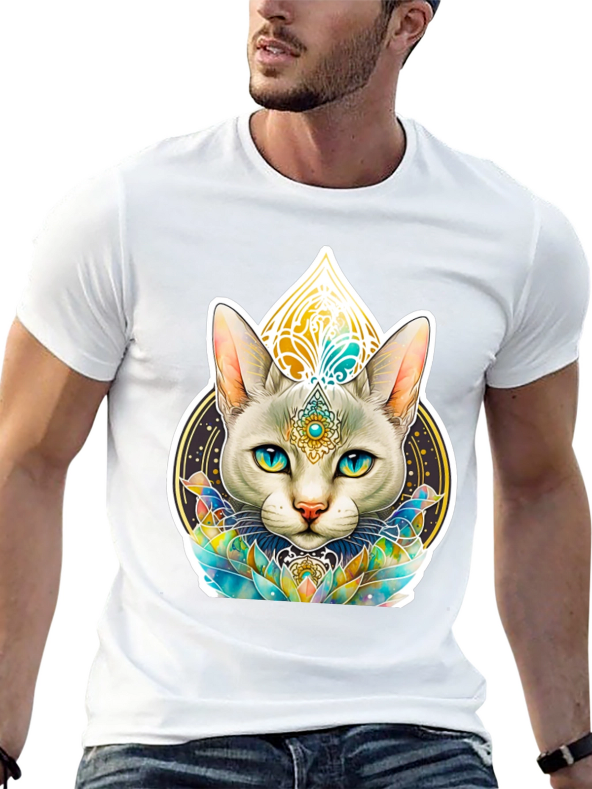 Mystical Cat Graphic Tee - Black T-Shirt