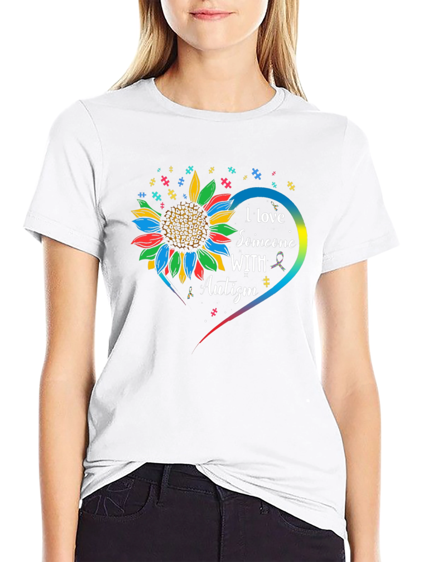 Autism Awareness Sunflower Heart T-Shirt
