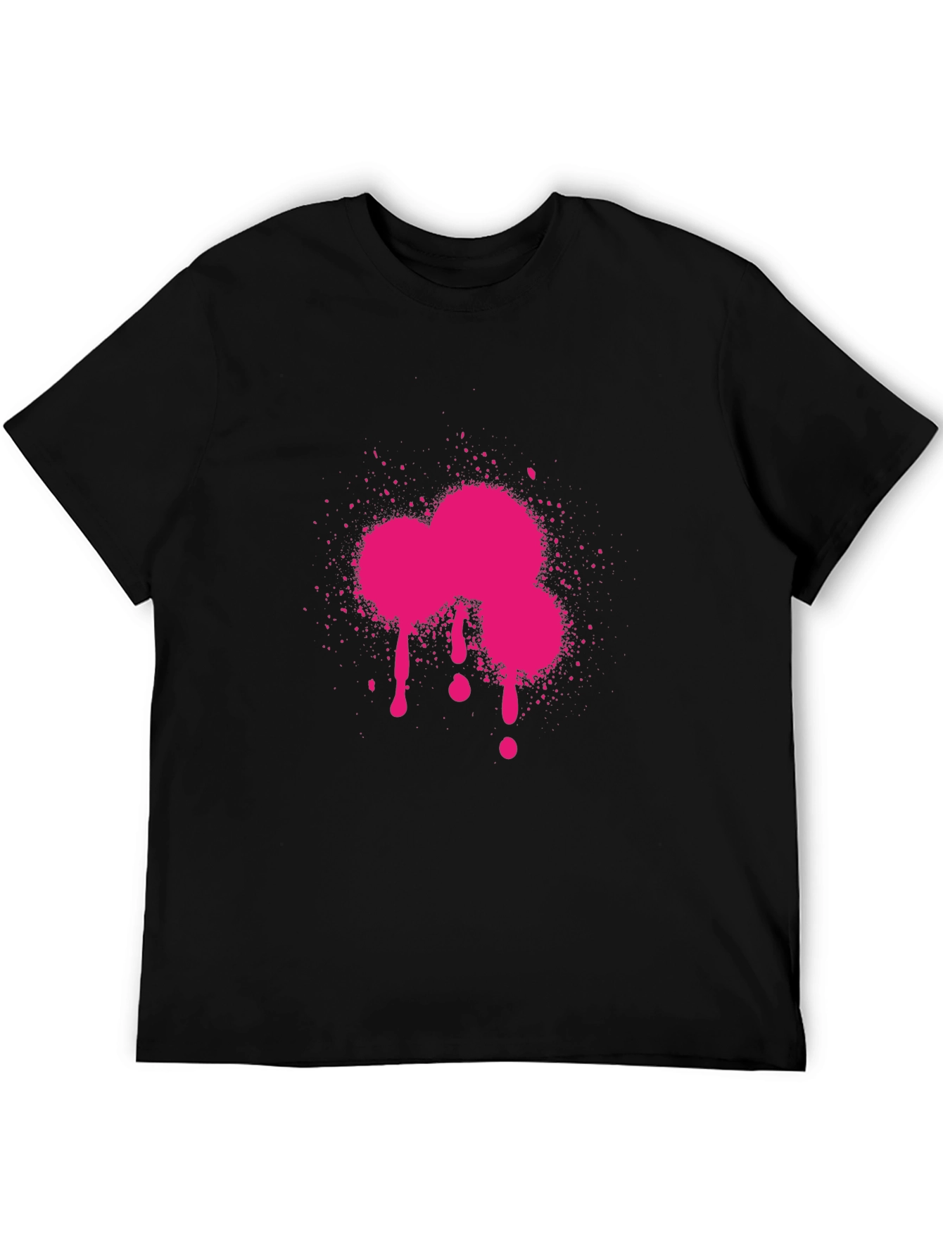 Pink Paint Splatter Graphic Black T-Shirt