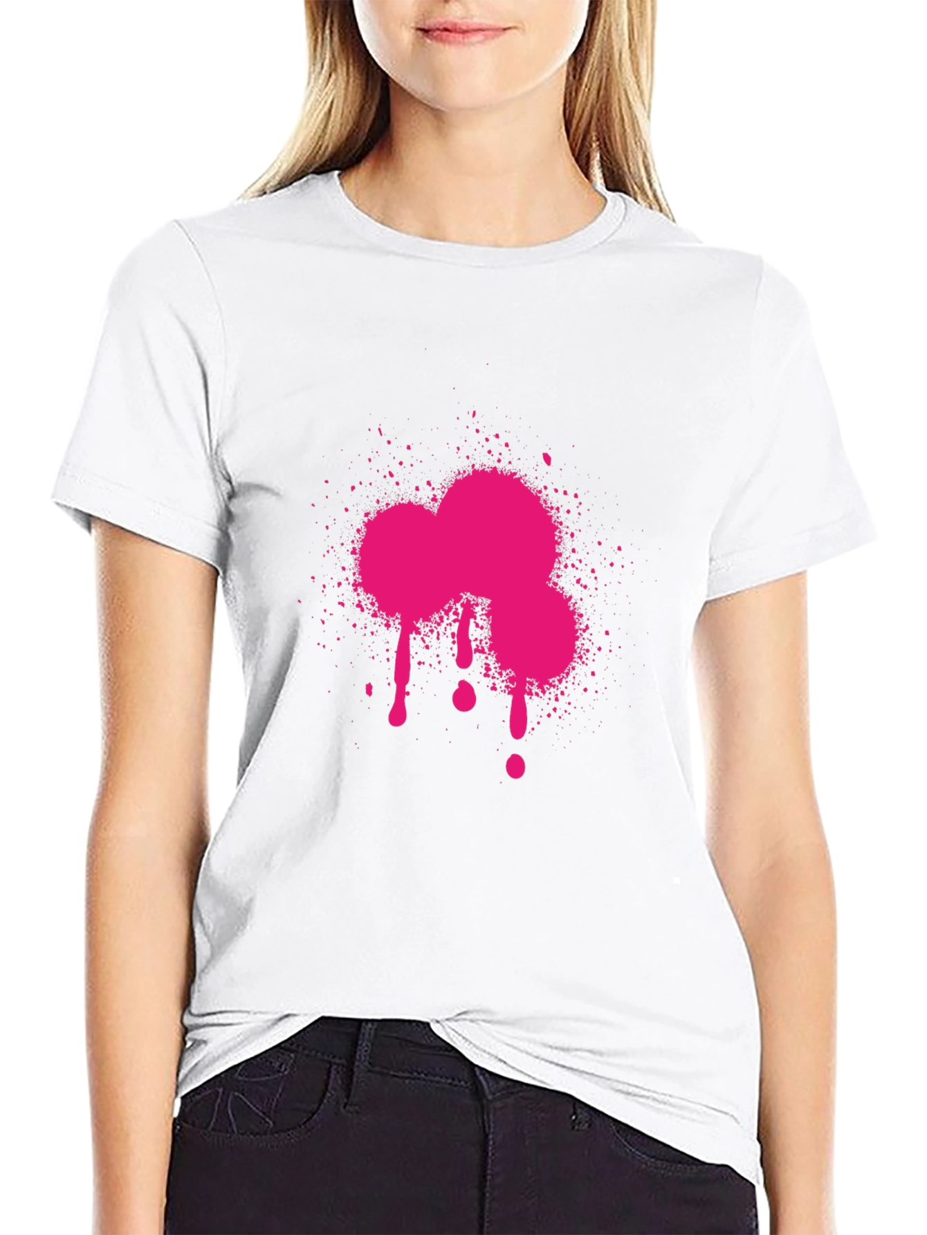 Pink Paint Splatter Graphic Black T-Shirt