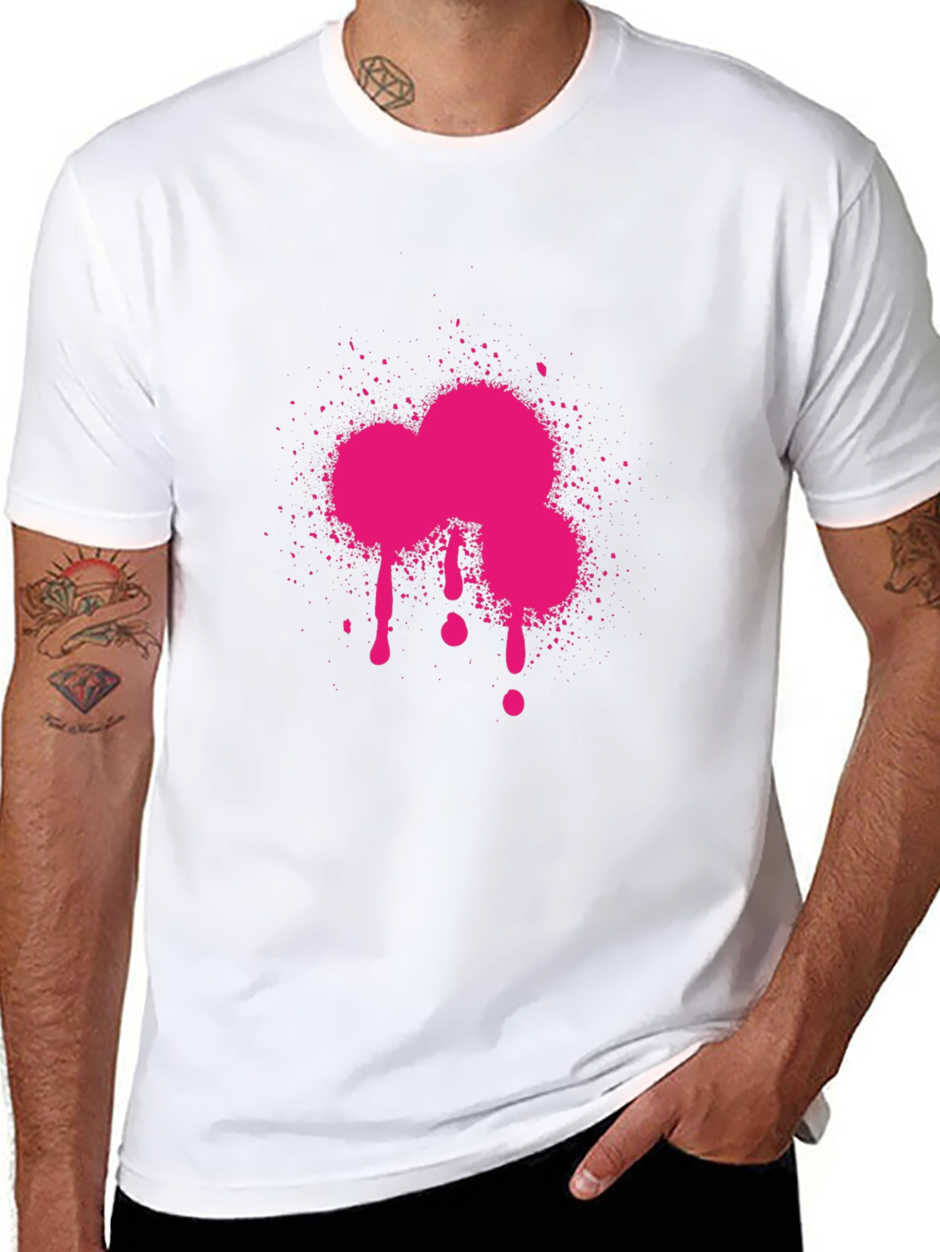 Pink Paint Splatter Graphic Black T-Shirt