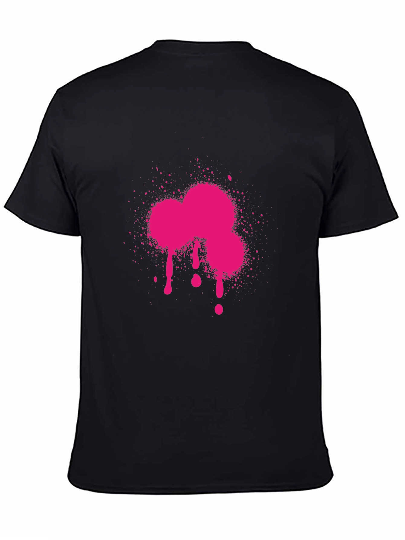 Pink Paint Splatter Graphic Black T-Shirt
