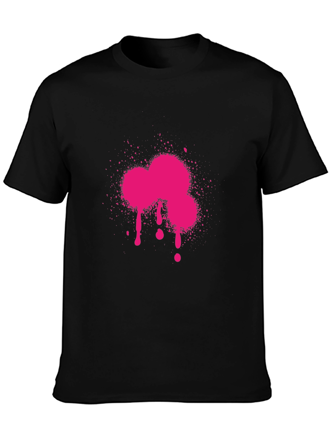 Pink Paint Splatter Graphic Black T-Shirt