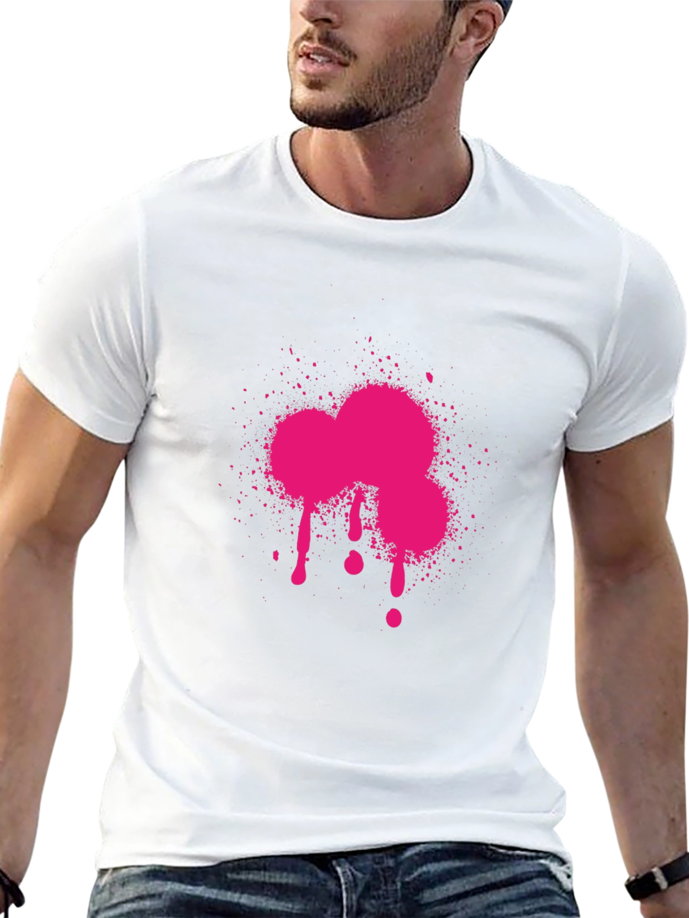 Pink Paint Splatter Graphic Black T-Shirt