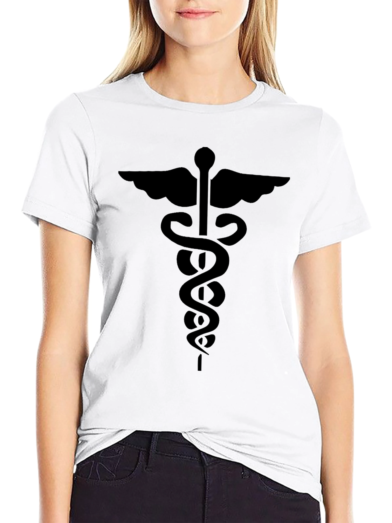 Caduceus Symbol Graphic T-Shirt - Black