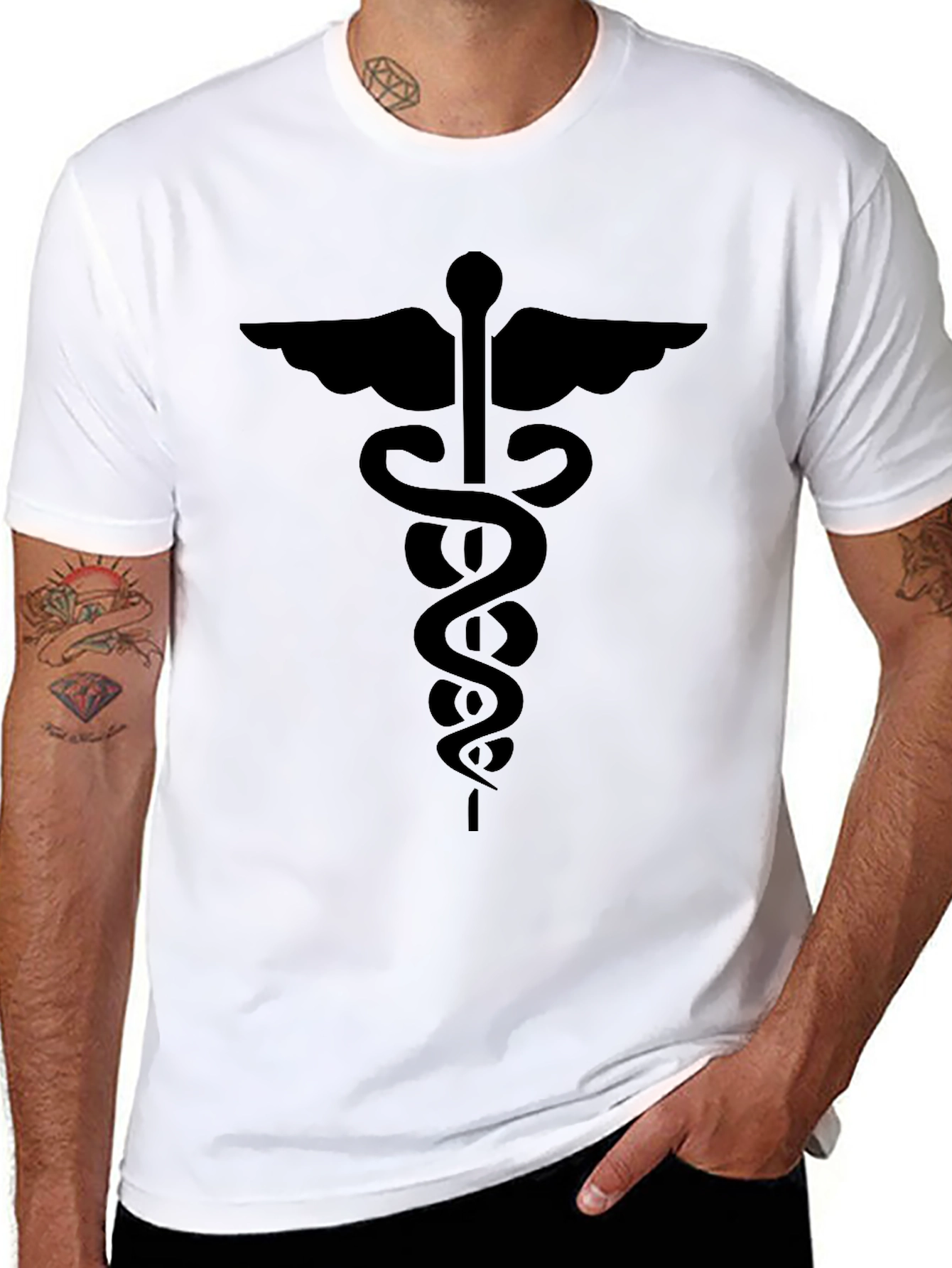 Caduceus Symbol Graphic T-Shirt - Black