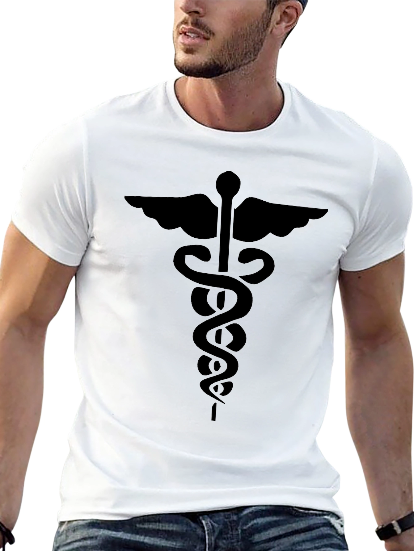 Caduceus Symbol Graphic T-Shirt - Black
