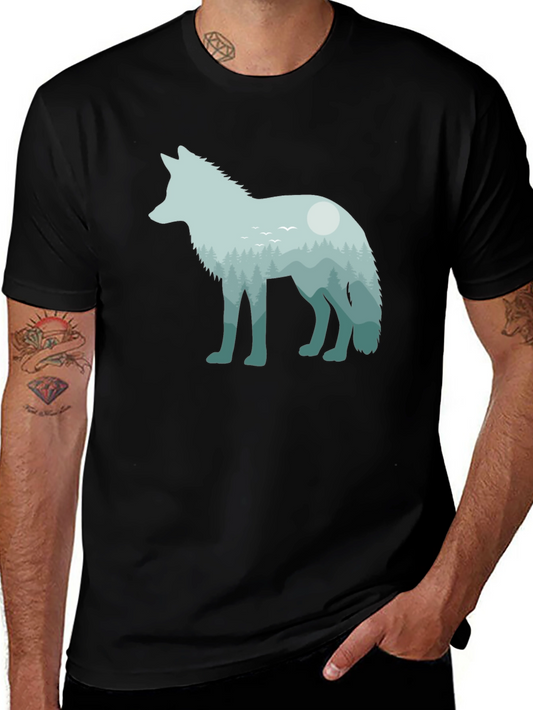 Wolf Nature Scene Graphic Tee - Unisex Black T-Shirt