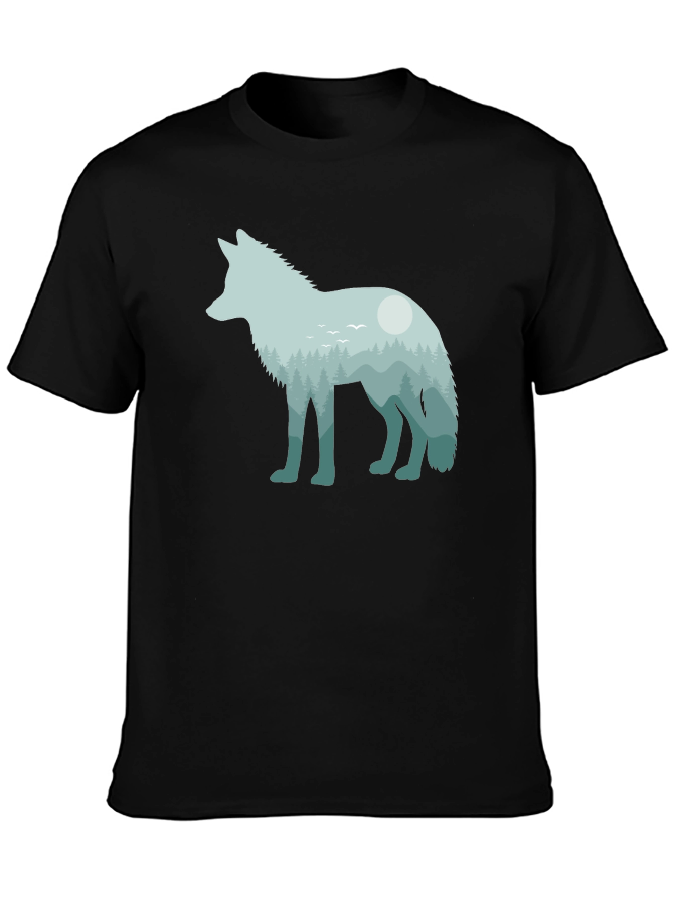 Wolf Nature Scene Graphic Tee - Unisex Black T-Shirt