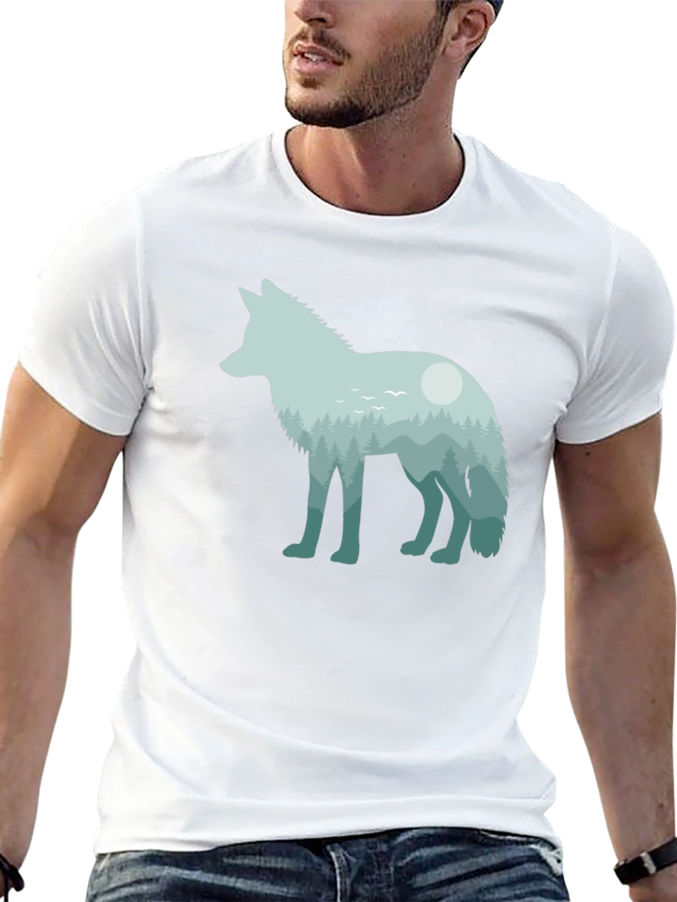 Wolf Nature Scene Graphic Tee - Unisex Black T-Shirt