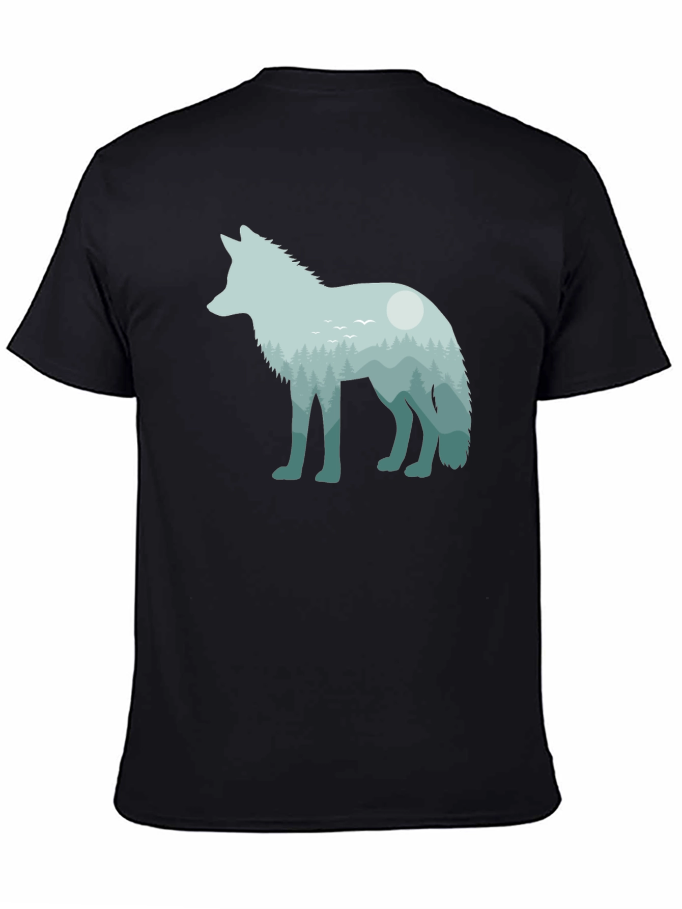 Wolf Nature Scene Graphic Tee - Unisex Black T-Shirt