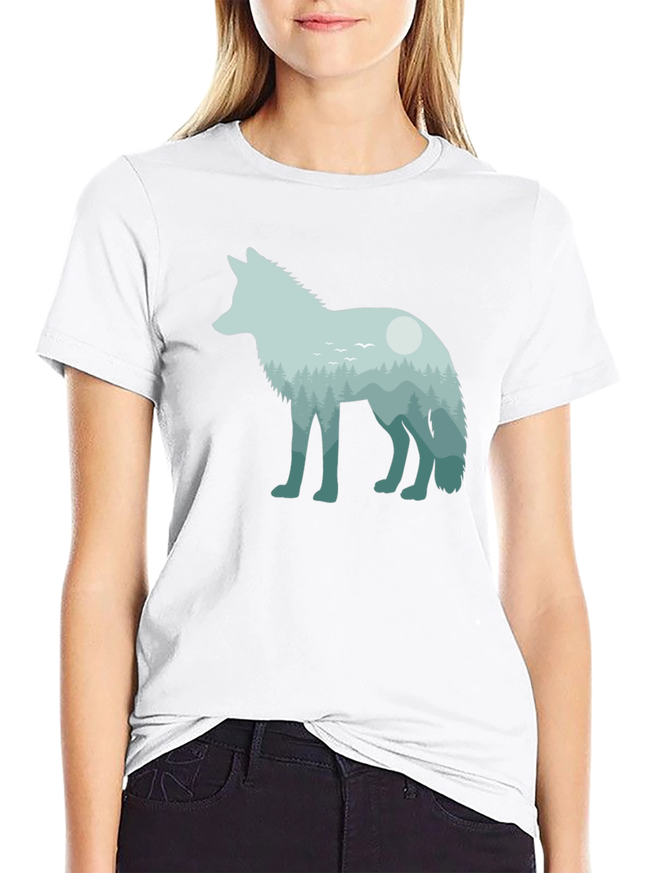 Wolf Nature Scene Graphic Tee - Unisex Black T-Shirt