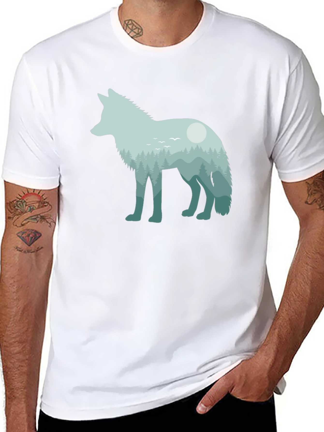 Wolf Nature Scene Graphic Tee - Unisex Black T-Shirt