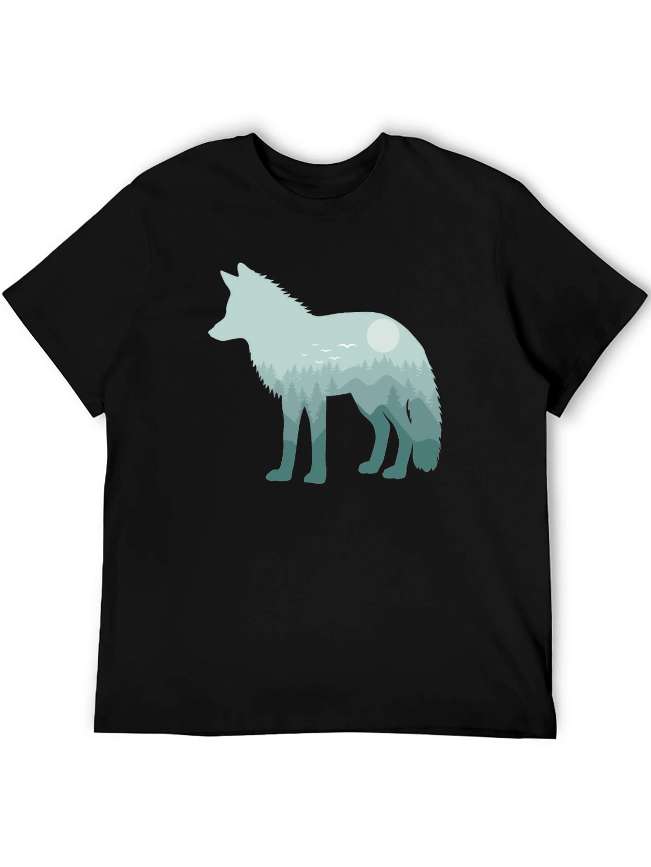 Wolf Nature Scene Graphic Tee - Unisex Black T-Shirt