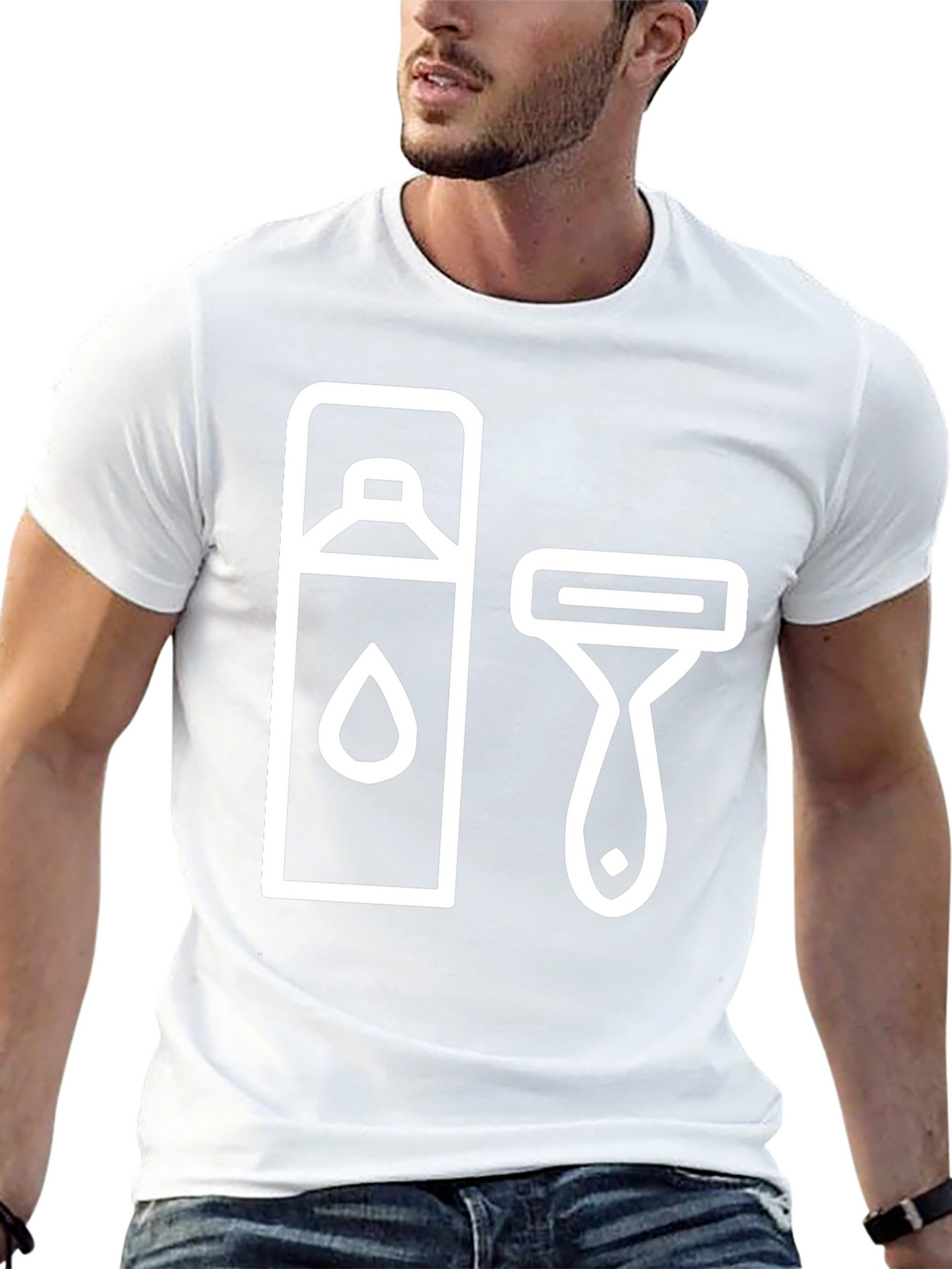 Mens Black T-Shirt with Shaving Icon