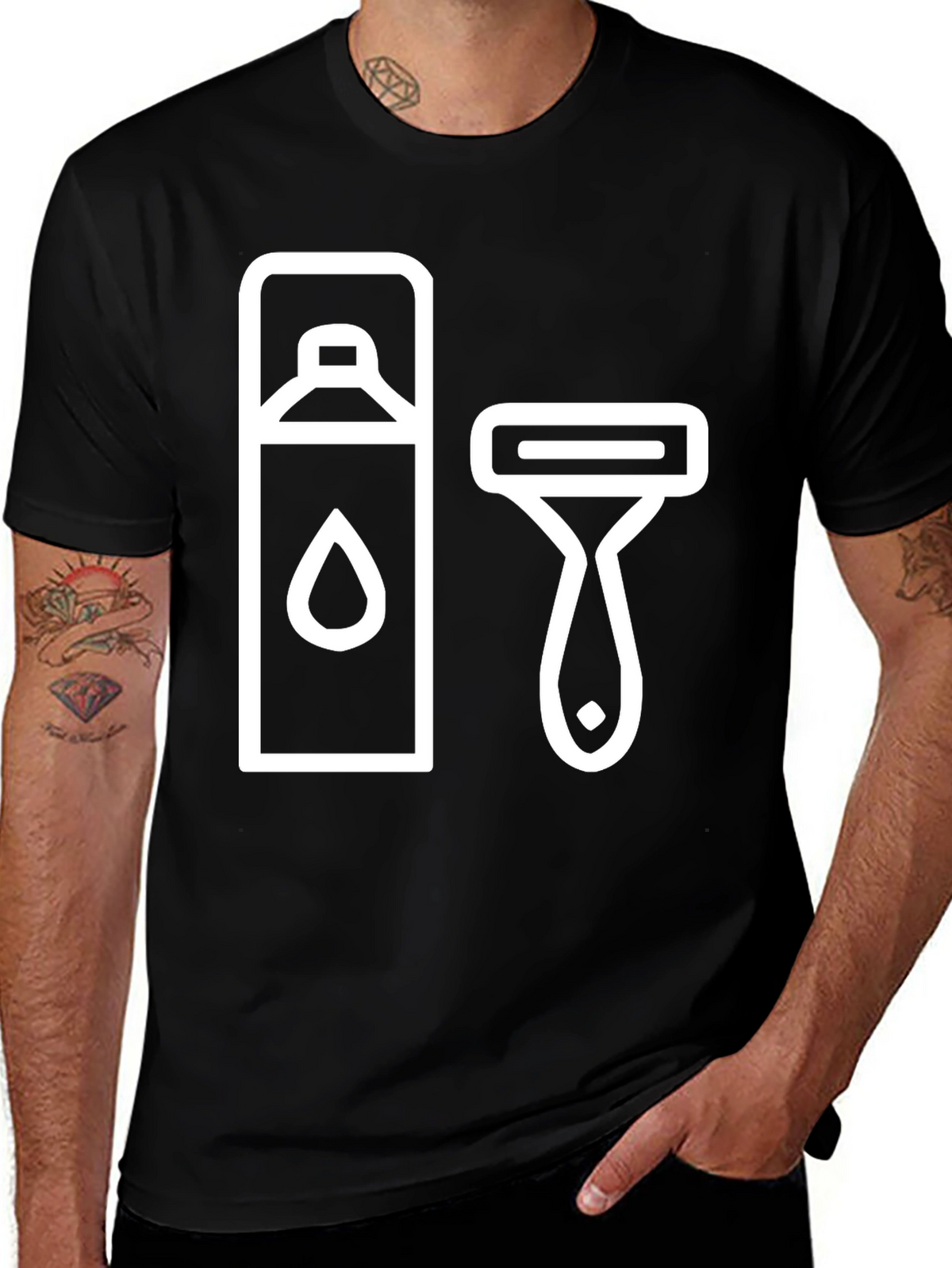 Mens Black T-Shirt with Shaving Icon