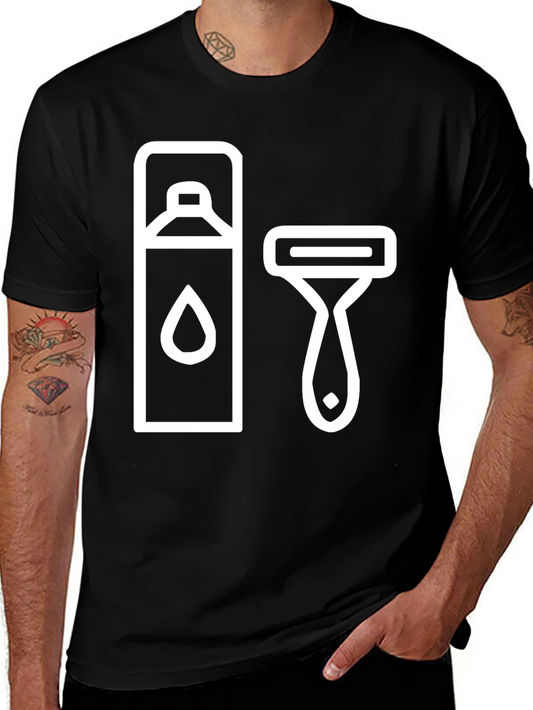 Mens Black T-Shirt with Shaving Icon