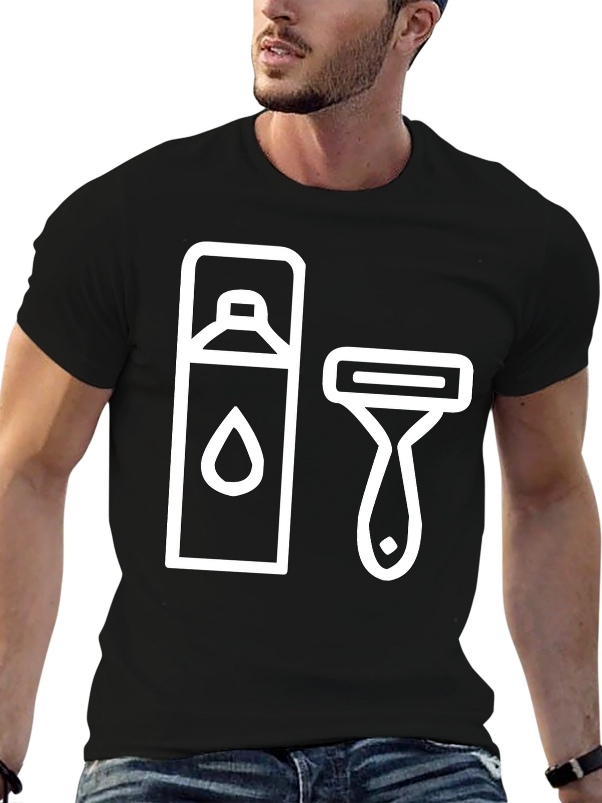 Mens Black T-Shirt with Shaving Icon