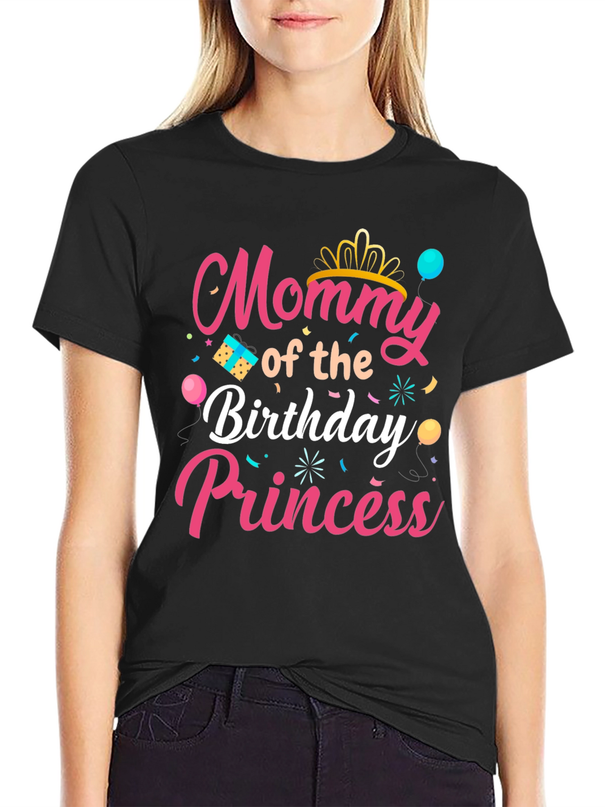 Mommy of the Birthday Princess Black T-Shirt